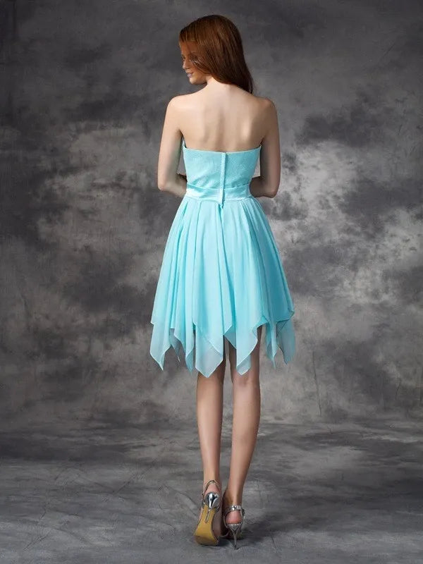Sleeveless Short Chiffon Sweetheart With Ruffles Bridesmaid Dresses