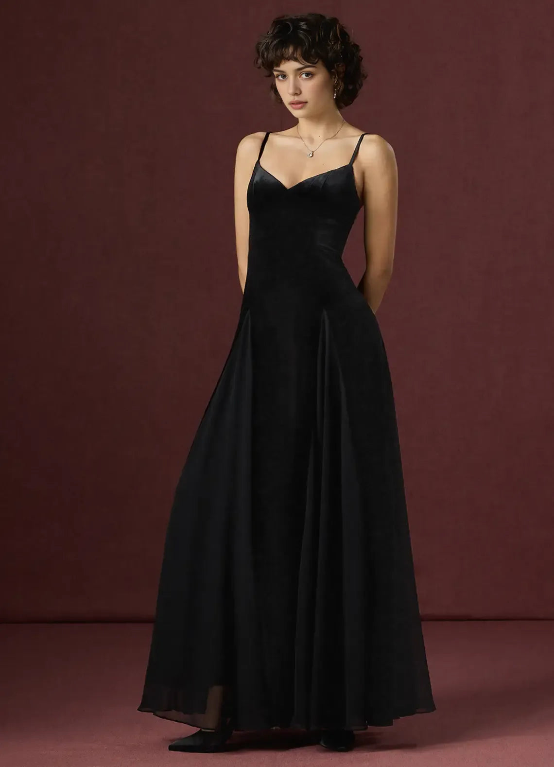 Smooth A Line V Neck Spaghetti Strap Open Back Floor Length For Ladies Prom Dress