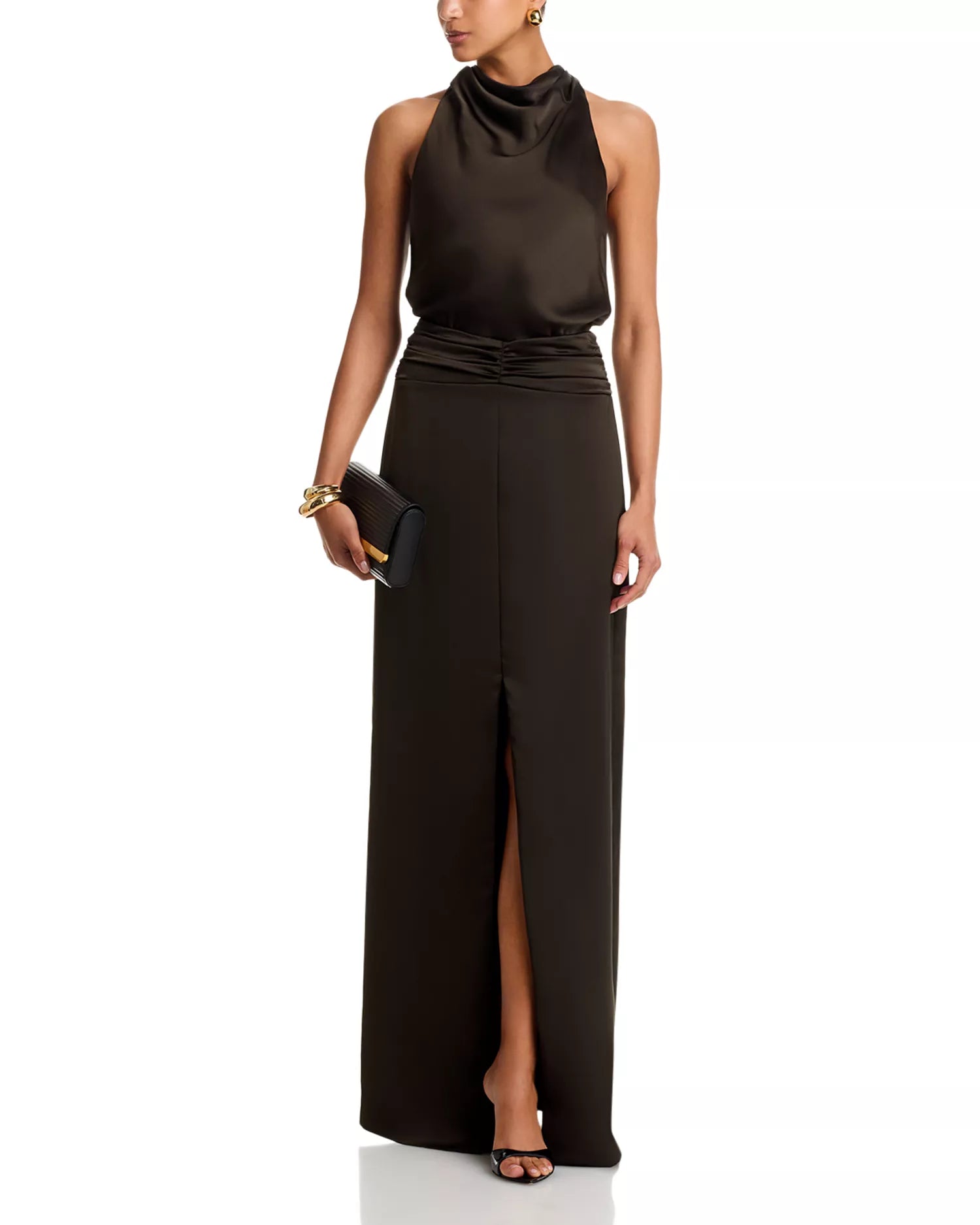 Smooth Column Halter Neck Sleeveless Keyhole Back Floor Length Hot Sale Prom Dress