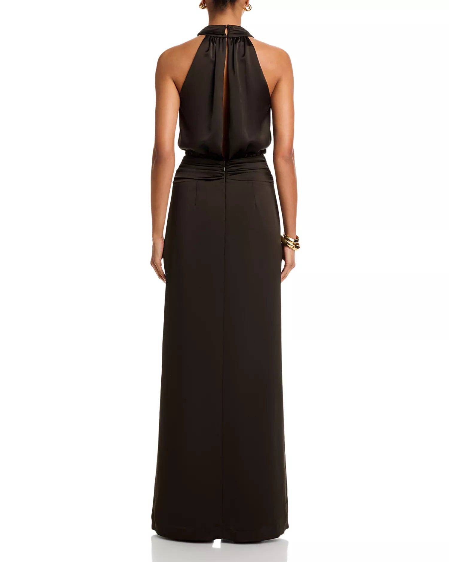 Smooth Column Halter Neck Sleeveless Keyhole Back Floor Length Hot Sale Prom Dress