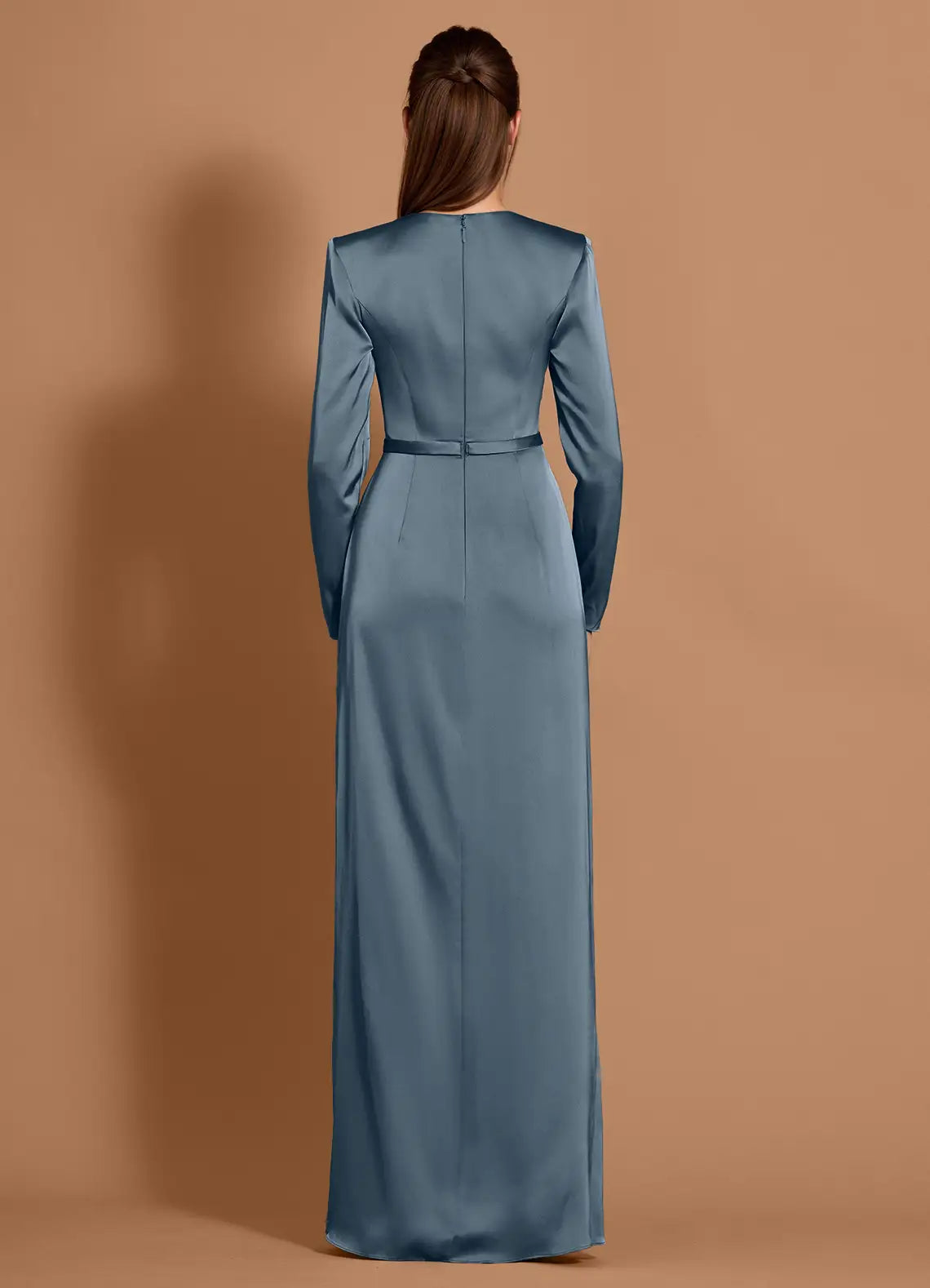 Smooth Sheath Crew Neck Long Sleeve Belted Back Floor Length For Sale Prom Dress