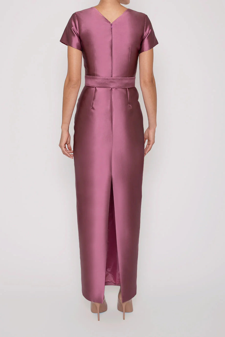 Smooth Sheath Crew Neck Short Sleeve V Back Midi Length For Women Prom Dress