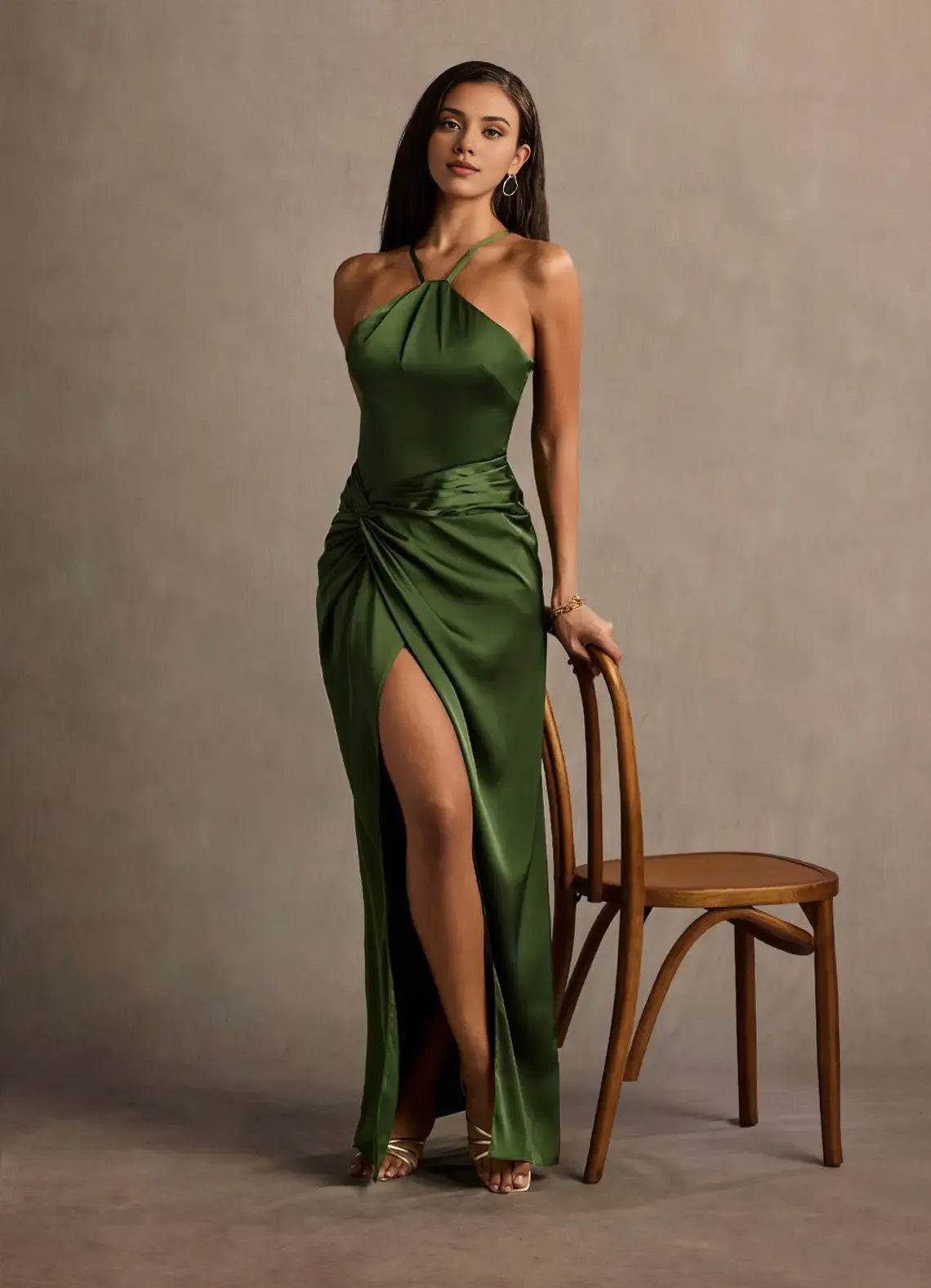 Smooth Sheath Halter Neck Sleeveless Adjustable Strap Back Floor Length For Sale Prom Dress