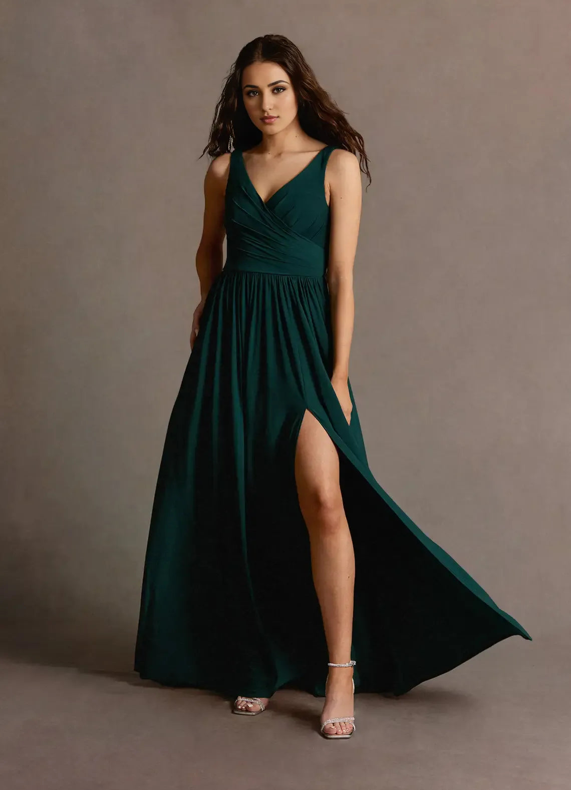 Soft A Line Deep V Neck Sleeveless Scoop Back Floor Length For Sale Prom Dress
