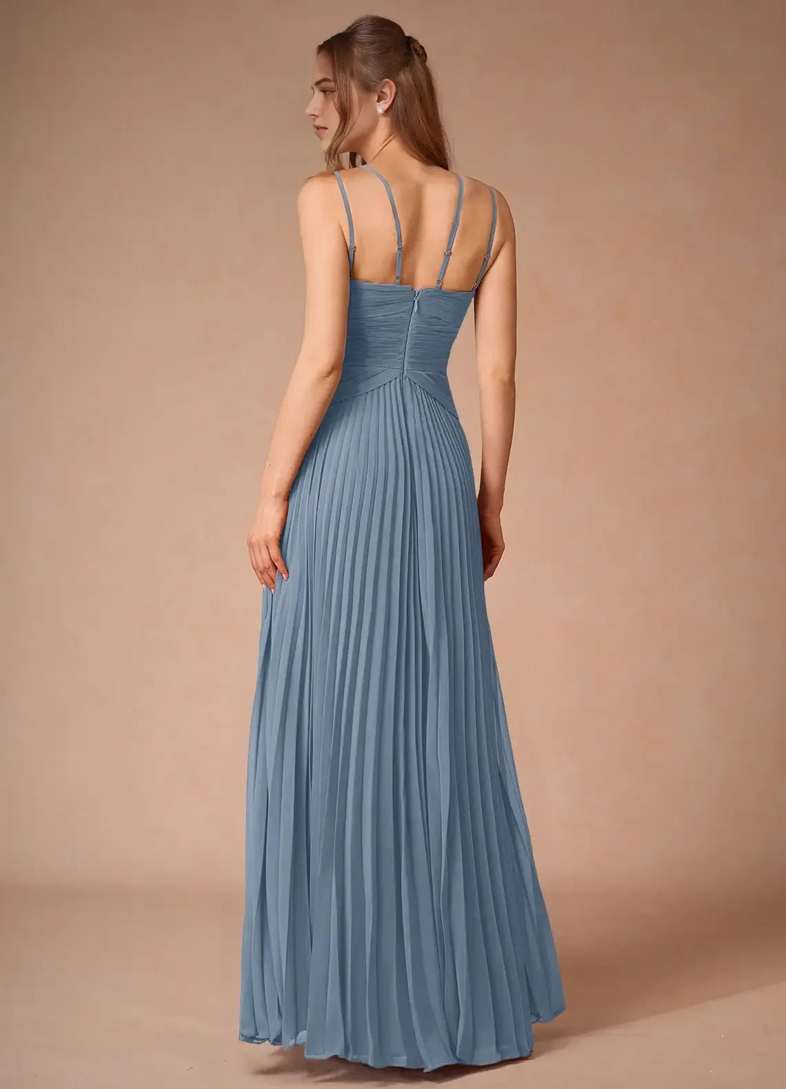 Soft A Line Keyhole Neck Spaghetti Strap Crisscross Strap Back Floor Length For Ladies Prom Dress