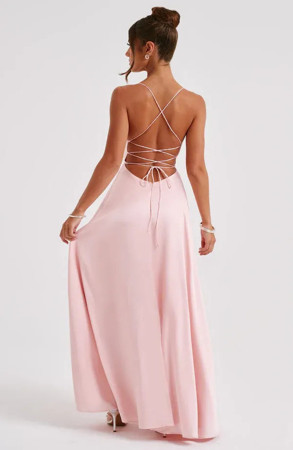 Soft A Line Square Neck Spaghetti Strap Lace Up Back Floor Length For Sale Evening Dress