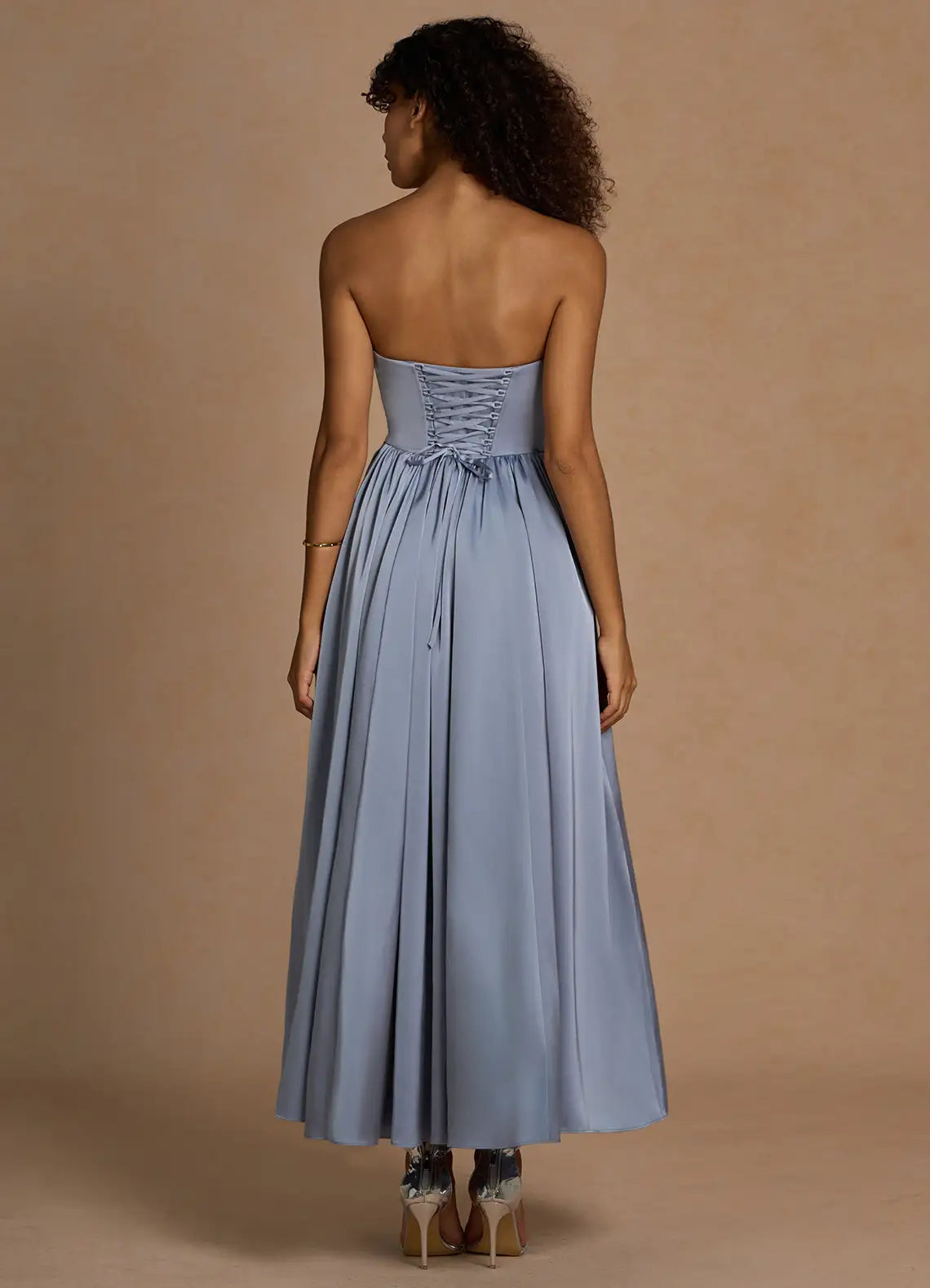 Soft Fit and Flare Sweetheart Strapless Lace Up Back Midi Length For Women Prom Dress