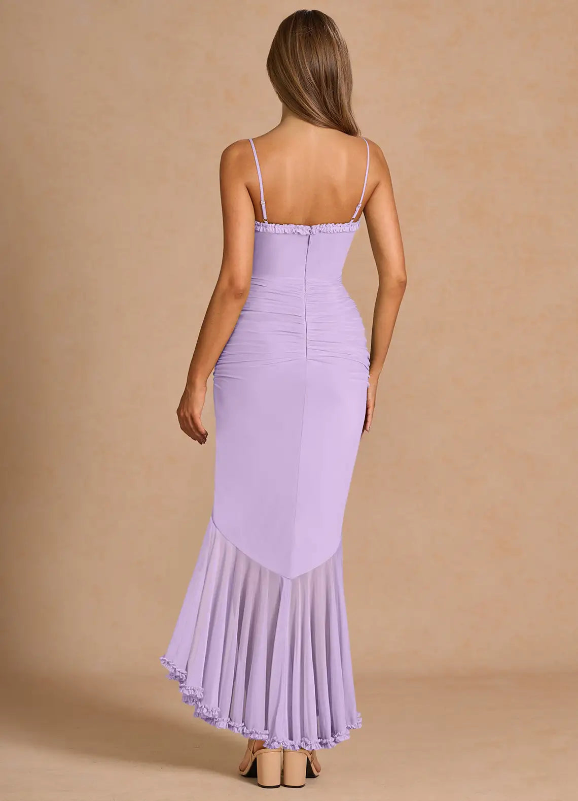 Soft Mermaid Spaghetti Strap Sleeveless Open Back Floor Length For Ladies Prom Dress