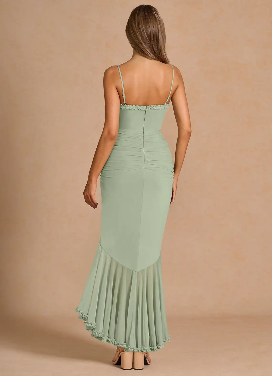 Soft Mermaid Spaghetti Strap Sleeveless Open Back High Low For Ladies Prom Dress