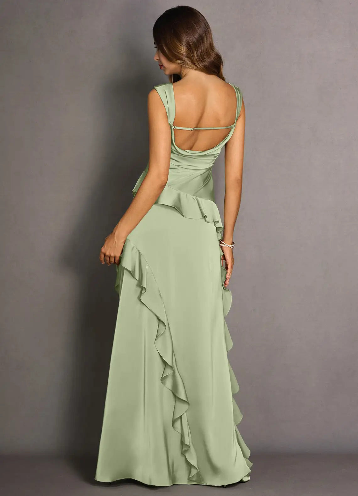 Soft Mermaid Square Neck Sleeveless Cut Out Back Floor Length For Women Prom Dress