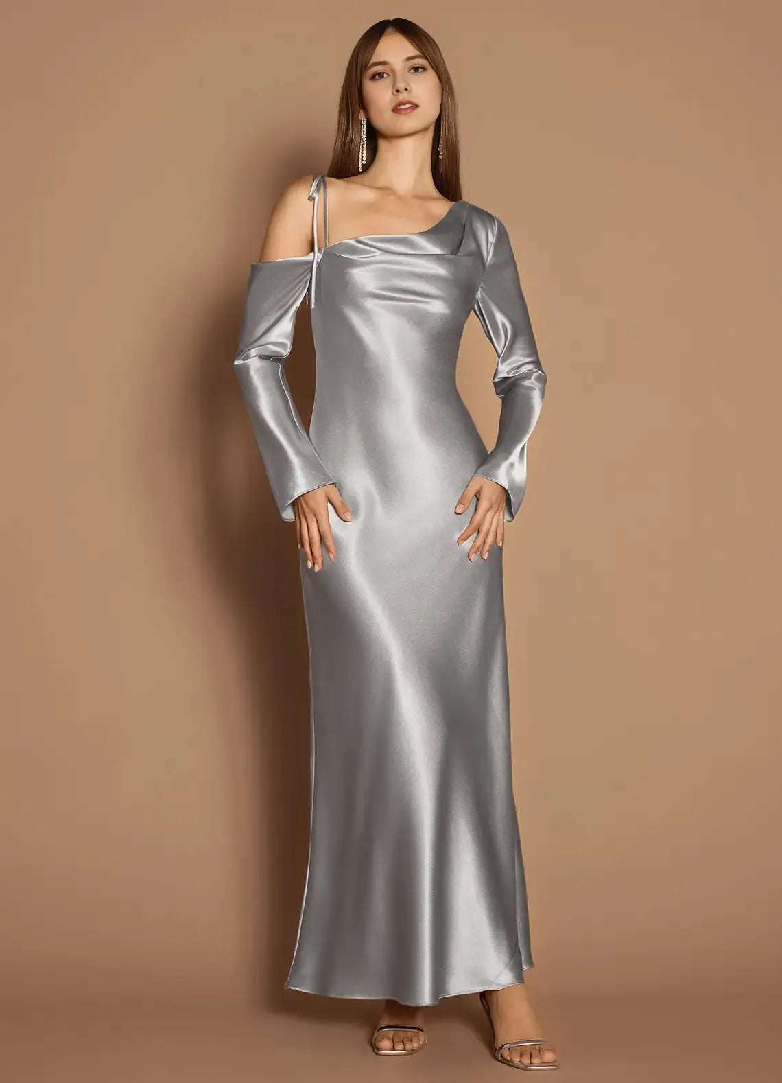 Soft Sheath One Shoulder Long Sleeve Cutout Back Floor Length For Sale Prom Dress