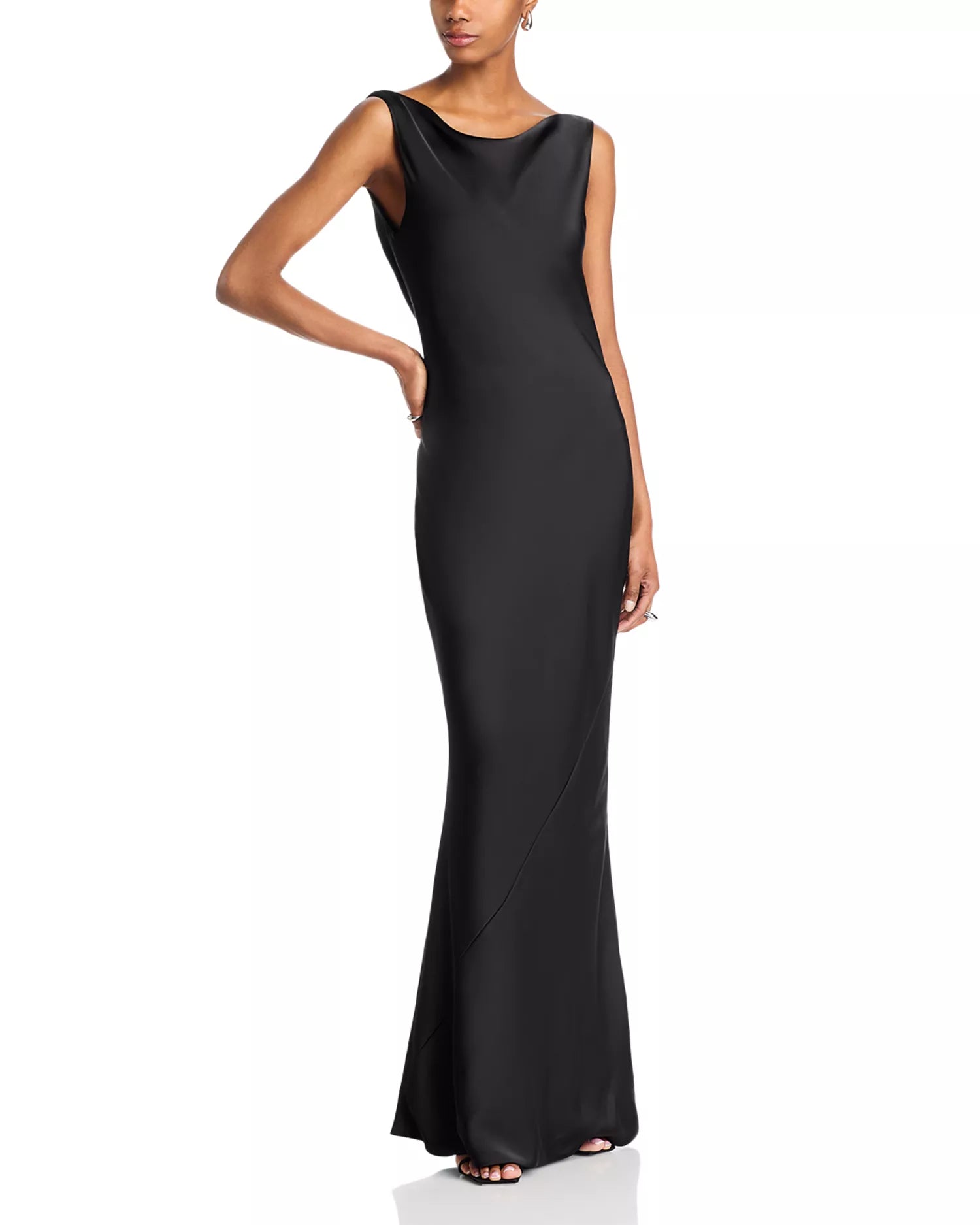 Soft Sheath Scoop Neck Sleeveless Draped Back Floor Length Hot Sale Prom Dress