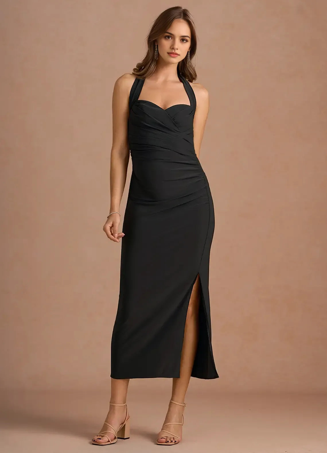 Soft Sheath Sweetheart Neck Sleeveless Open Back Midi Length For Sale Prom Dress