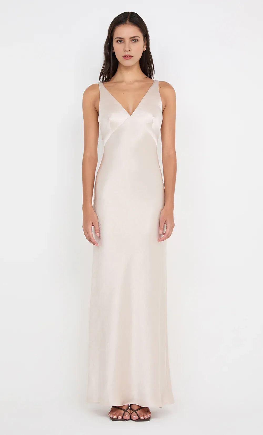 Soft Sheath V Neck Sleeveless V Back Floor Length For Ladies Prom Dress