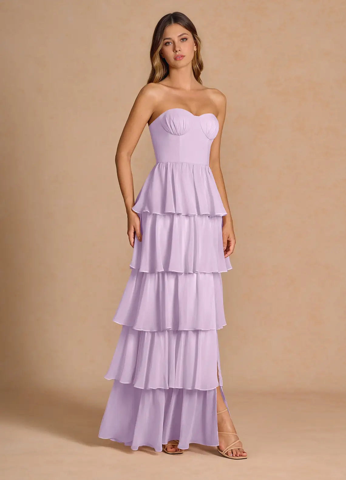 Soft Tiered Sweetheart Neck Sleeveless Open Back Floor Length Hot Sale Prom Dress