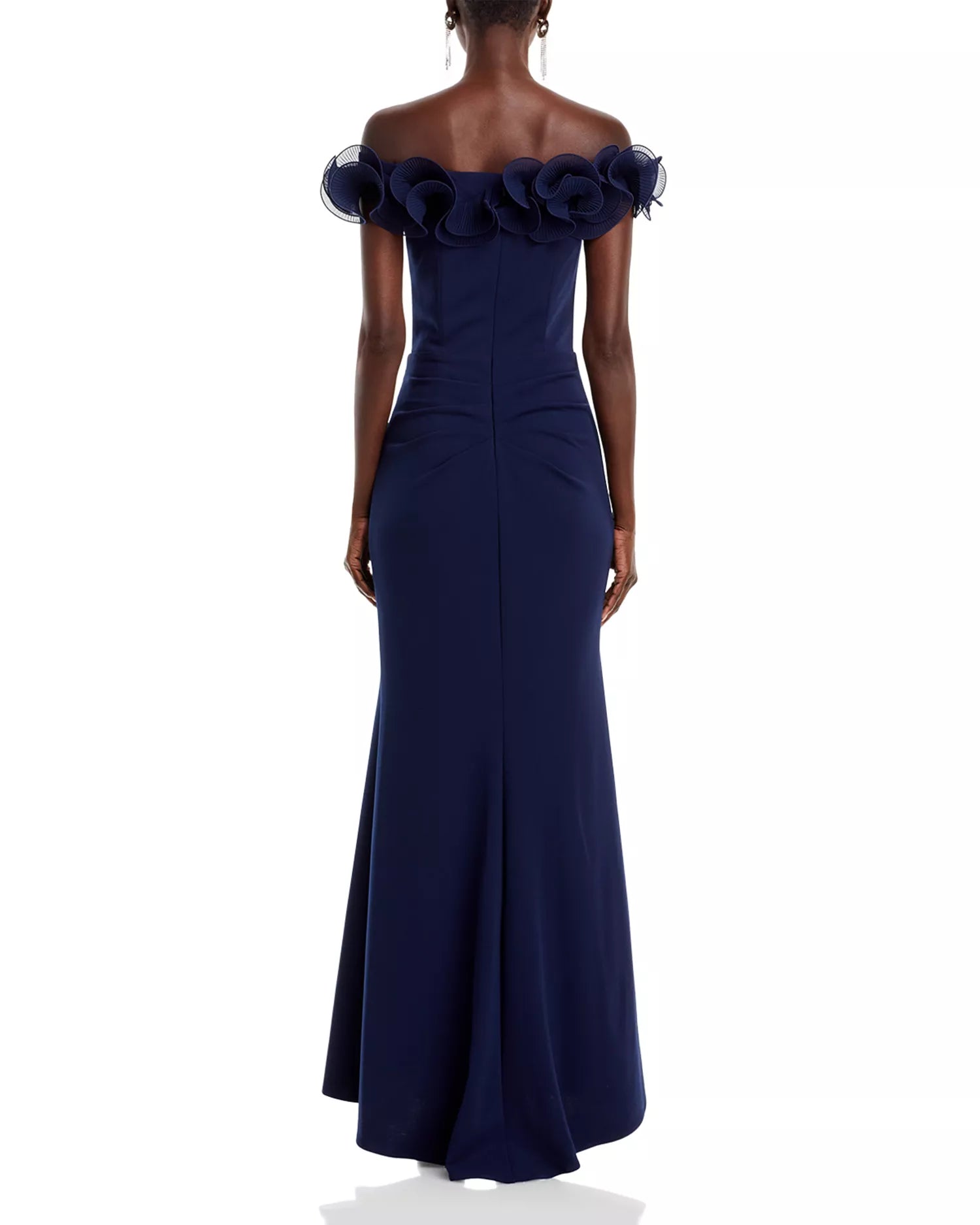 Soft Trumpet Off the Shoulder Ruffled Sleeve Zipper Back Floor Length Hot Sale Prom Dress