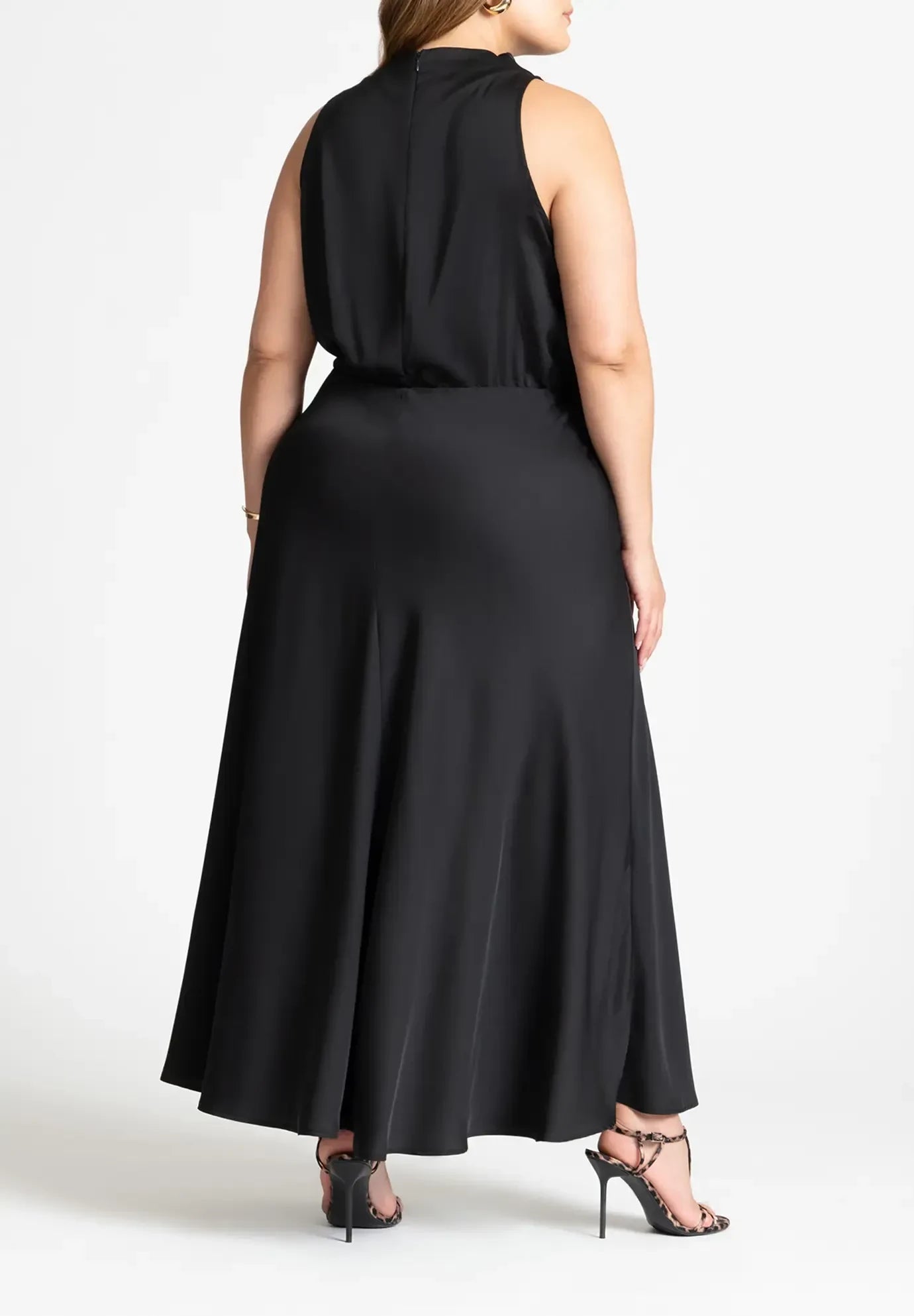 Sophisticated A Line Cowl Neck Sleeveless Zipper Back Floor Length Plus Size Evening Dress