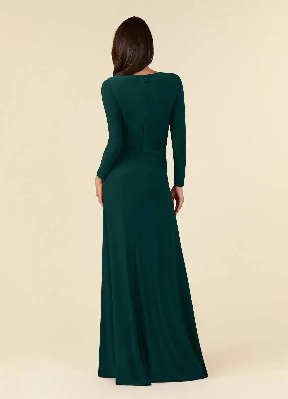 Sophisticated A Line Keyhole Neck Long Sleeve Zip Back Floor Length Mother of the Bride Dress
