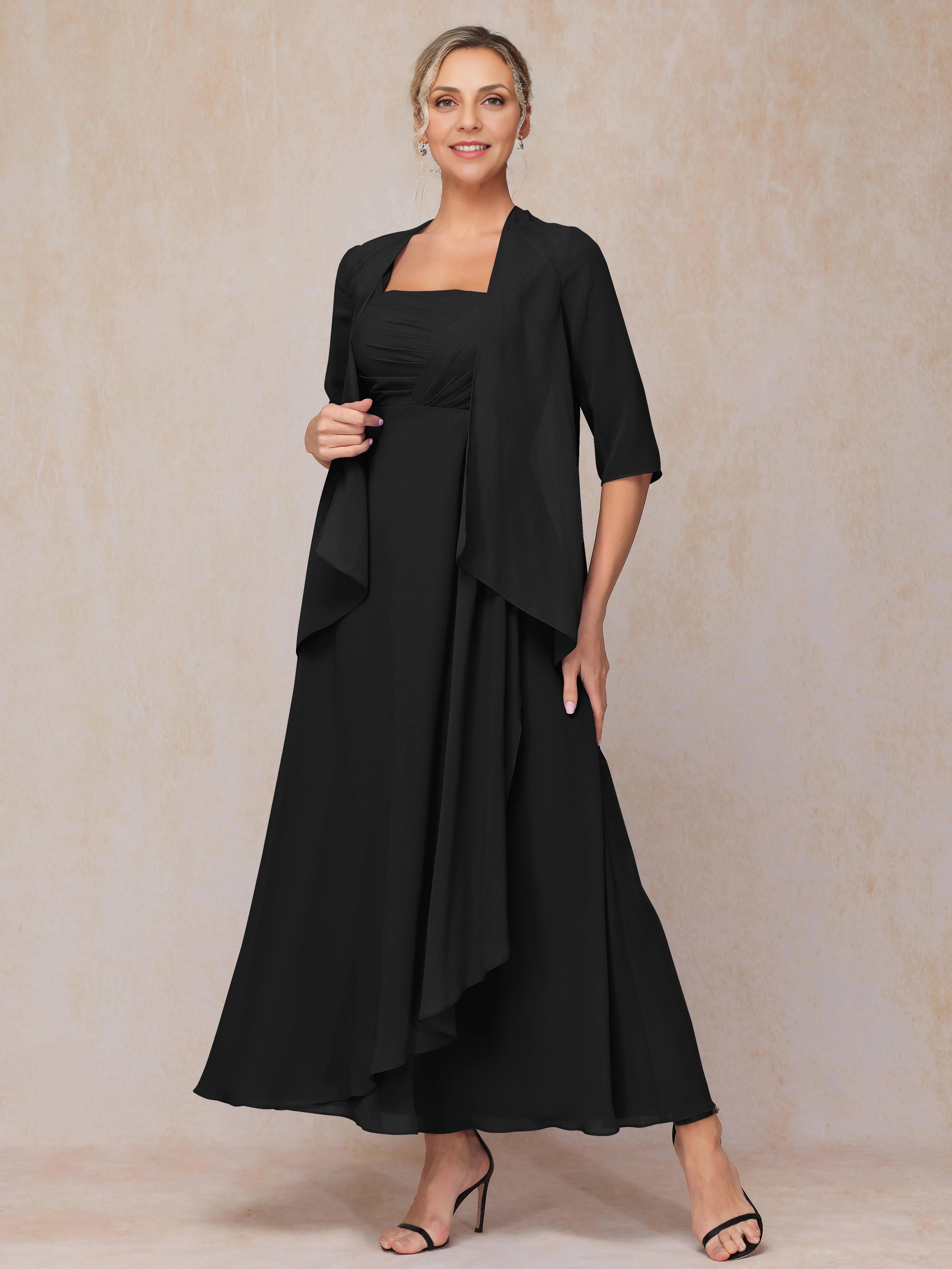 Sophisticated A Line Square Neck Sleeveless Zipper Back Floor Length Mother of the Bride Dress