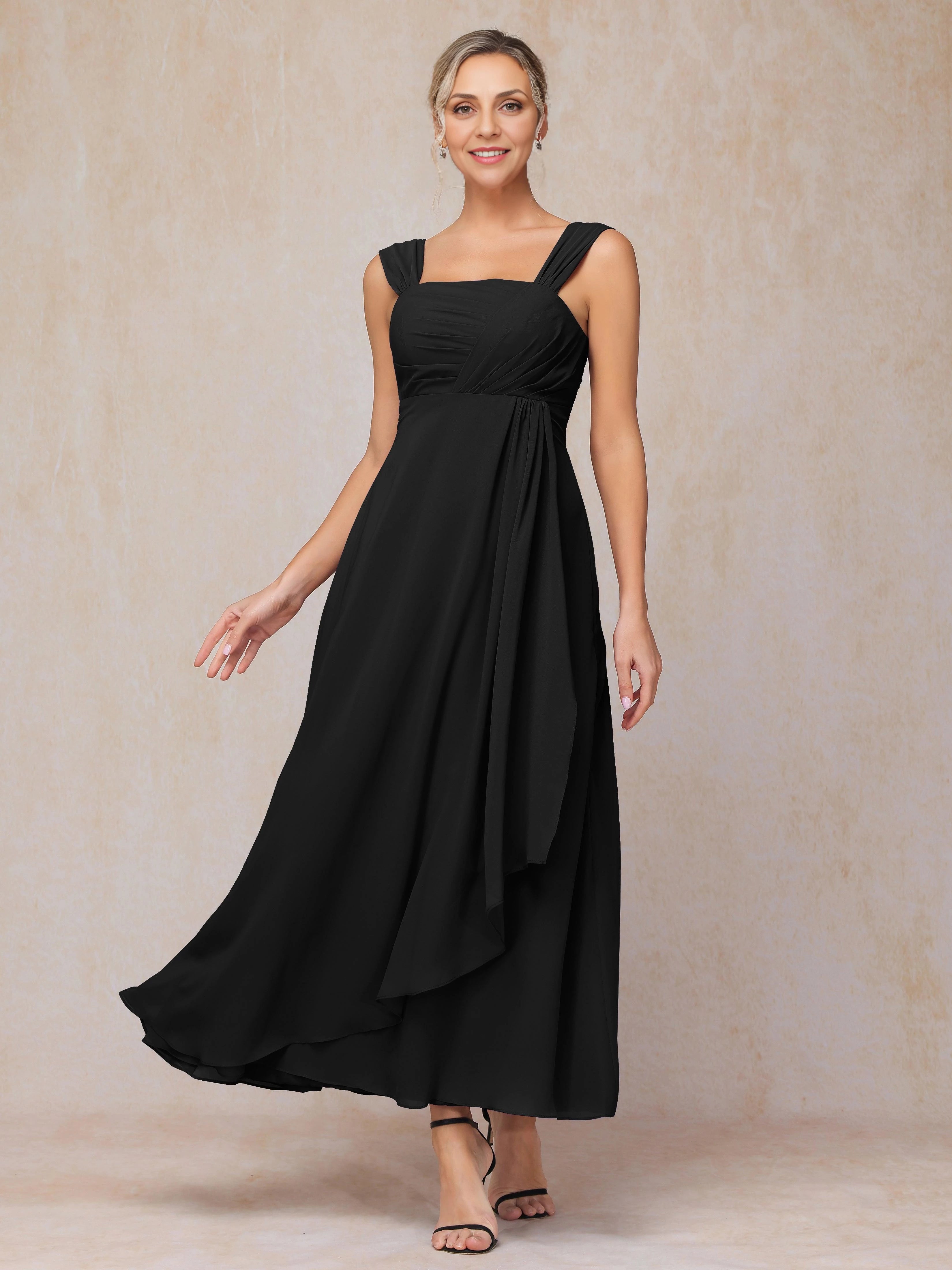 Sophisticated A Line Square Neck Sleeveless Zipper Back Floor Length Mother of the Bride Dress