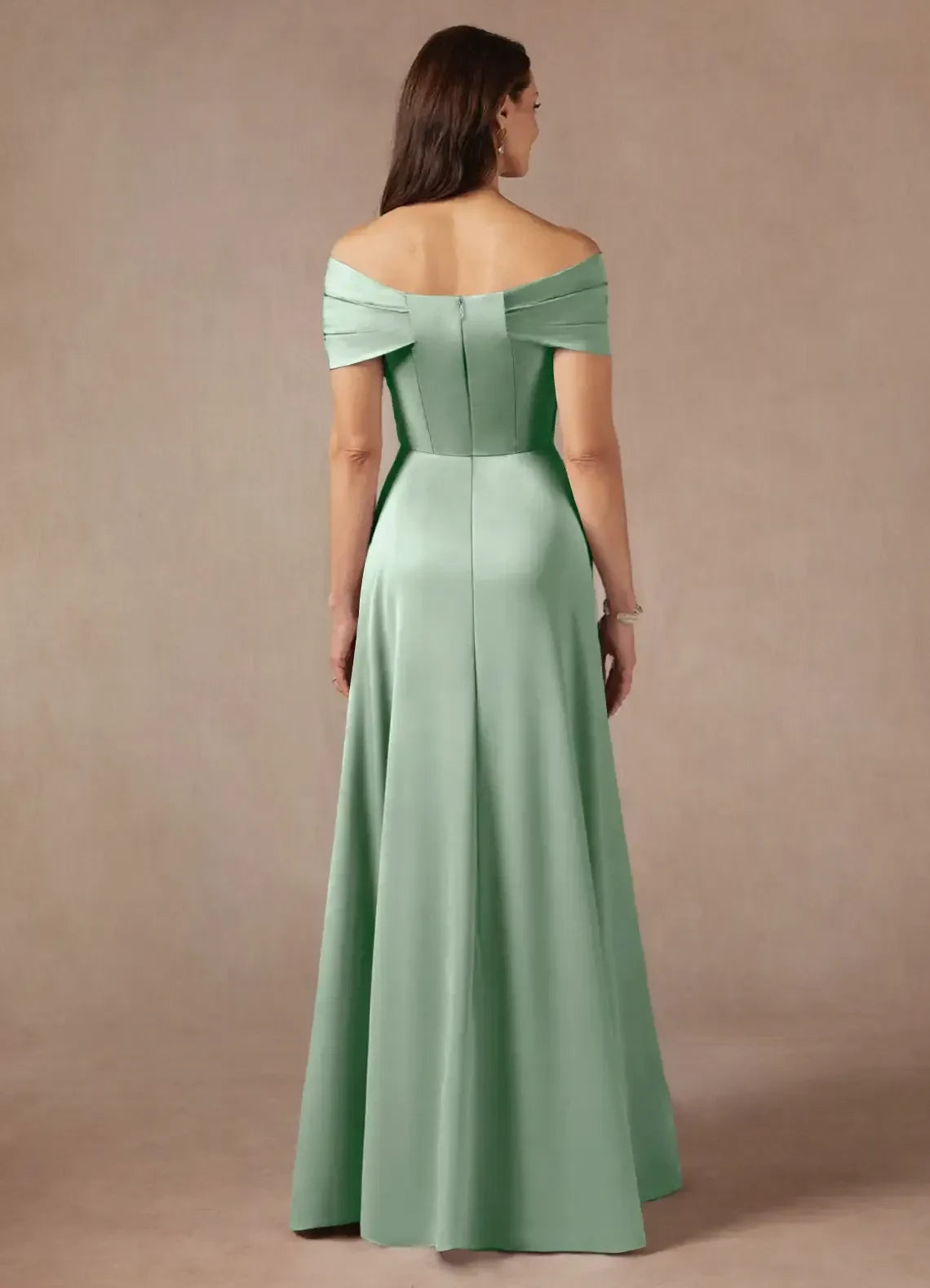 Sophisticated A line Off the Shoulder Cap Sleeve Zipper Back Floor Length Mother of the Bride Dress ﻿