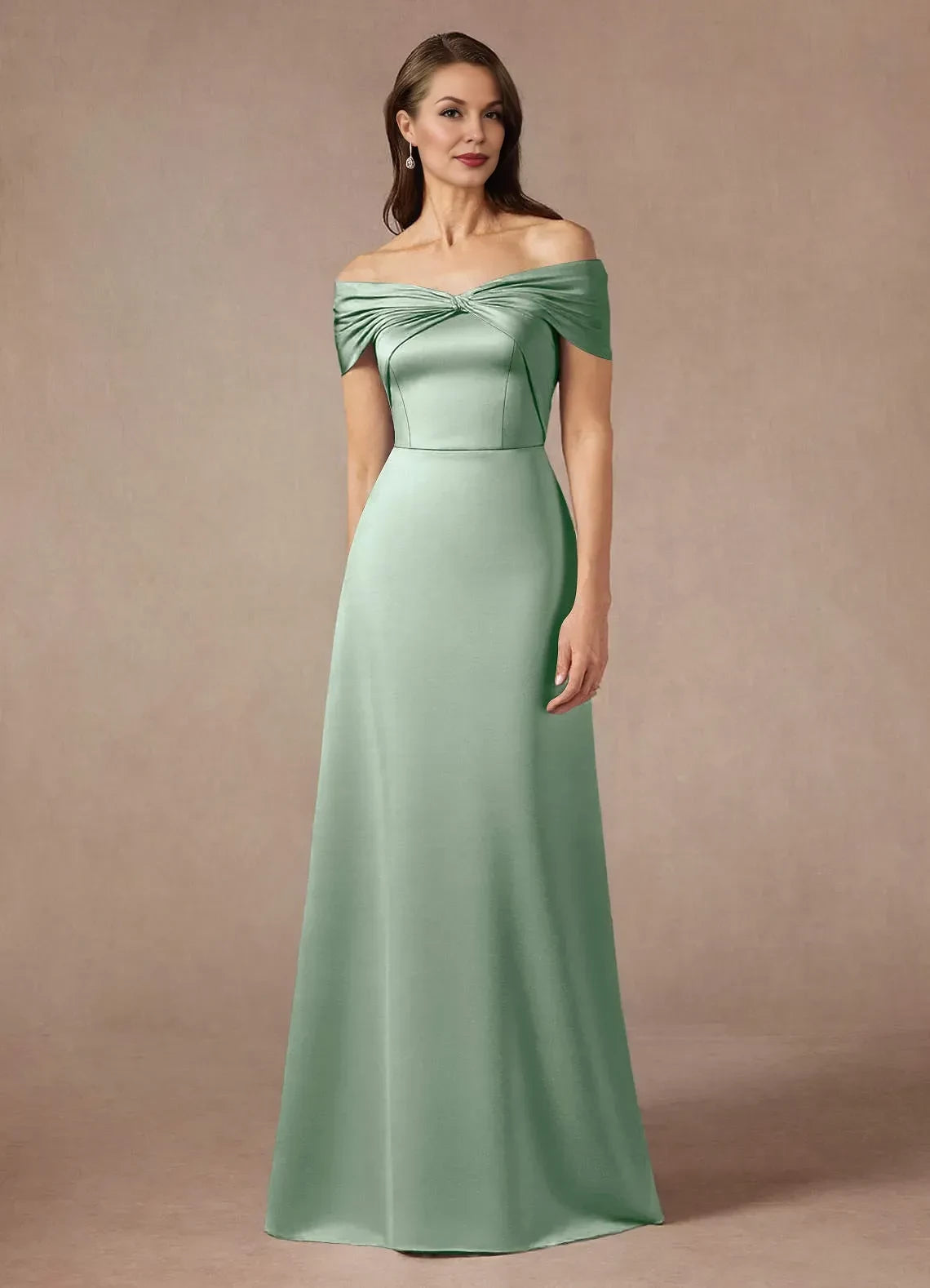 Sophisticated A line Off the Shoulder Cap Sleeve Zipper Back Floor Length Mother of the Bride Dress ﻿