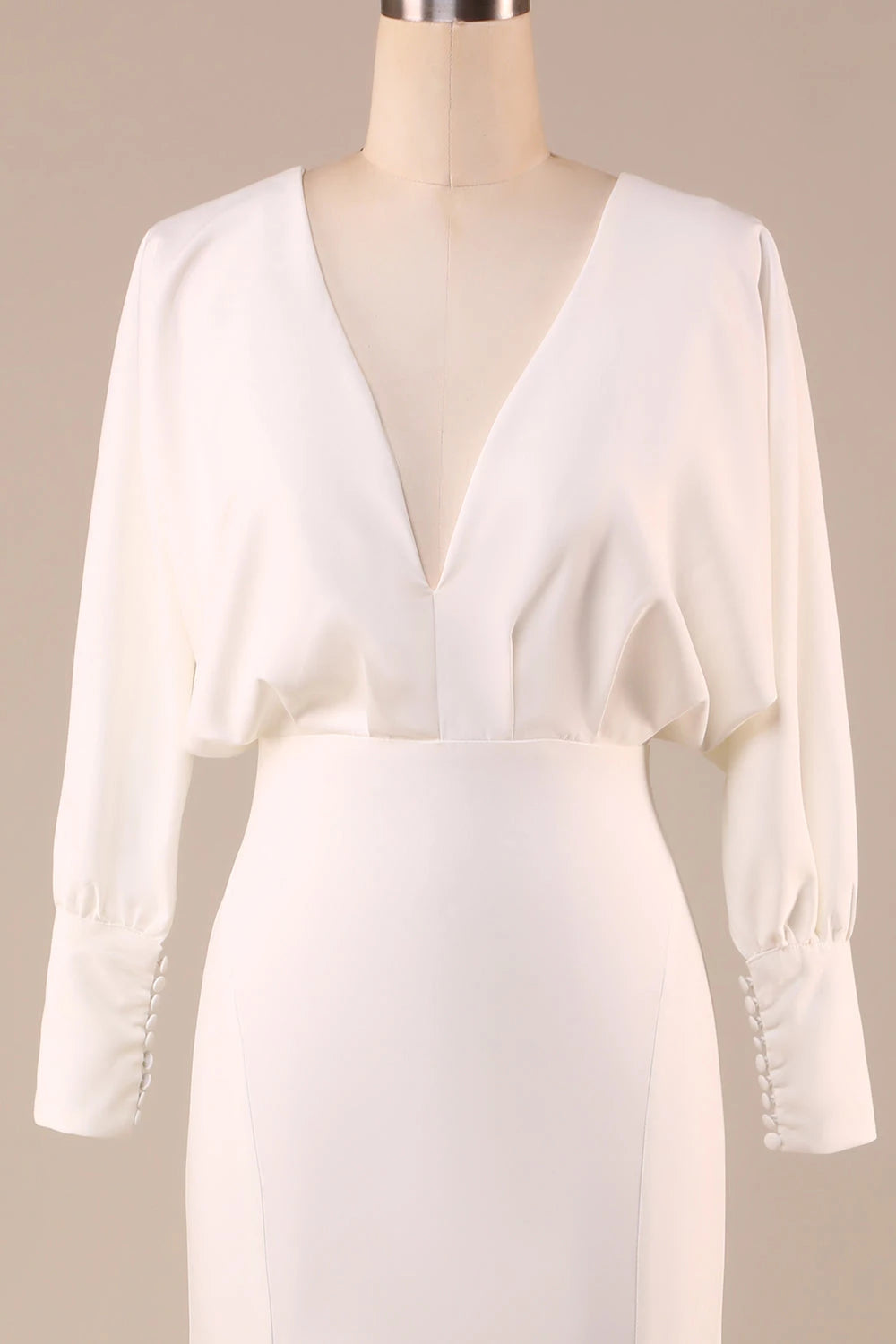 Sophisticated Mermaid Deep V  Neck Long Sleeve Tie Back Maxi Wedding Dress