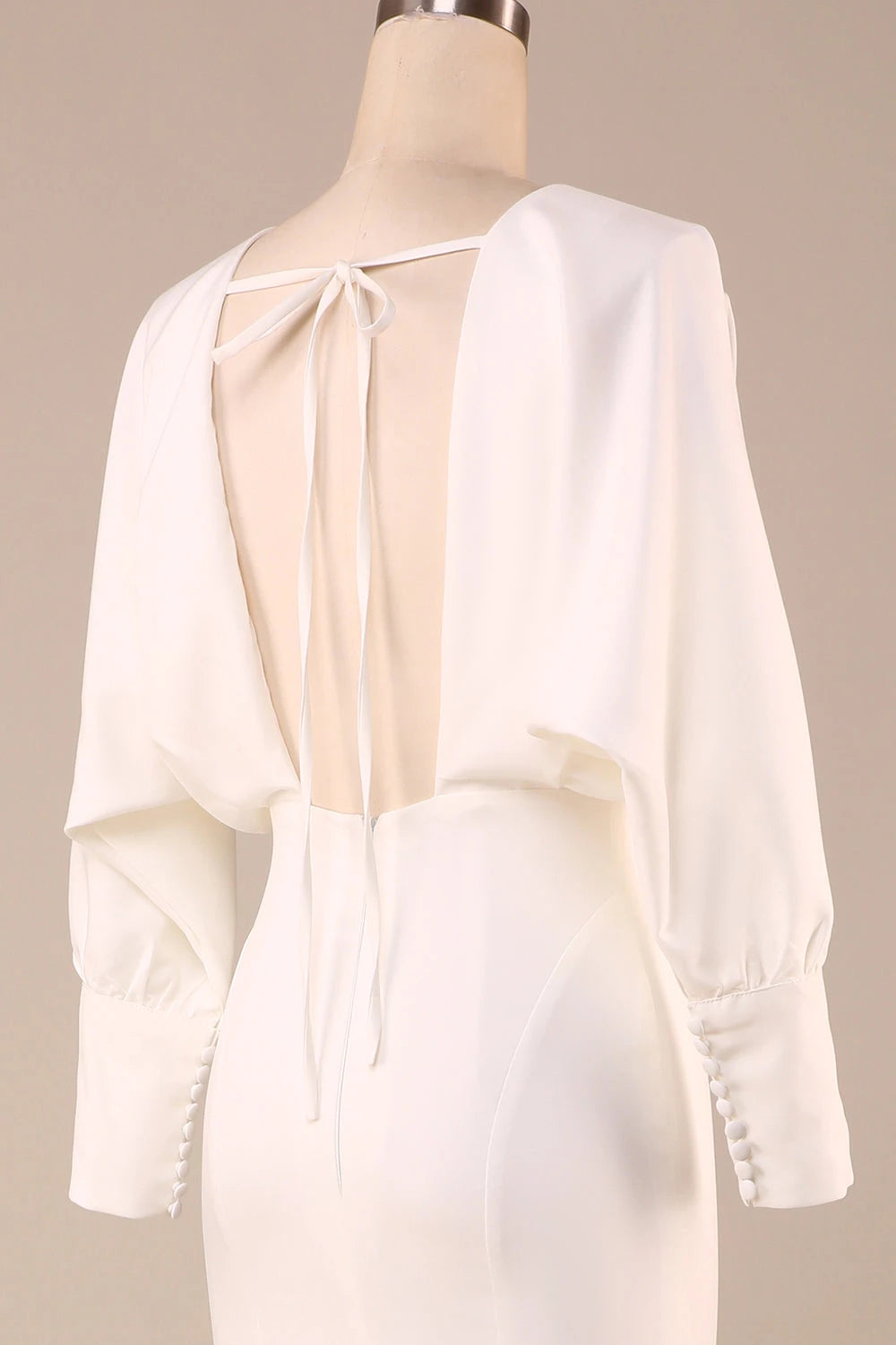 Sophisticated Mermaid Deep V  Neck Long Sleeve Tie Back Maxi Wedding Dress