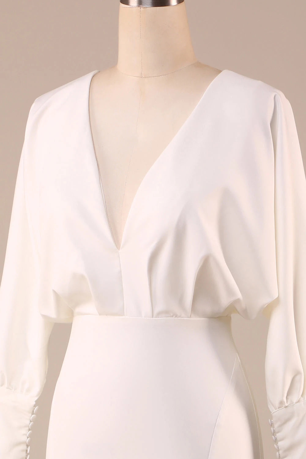 Sophisticated Mermaid Deep V  Neck Long Sleeve Tie Back Maxi Wedding Dress