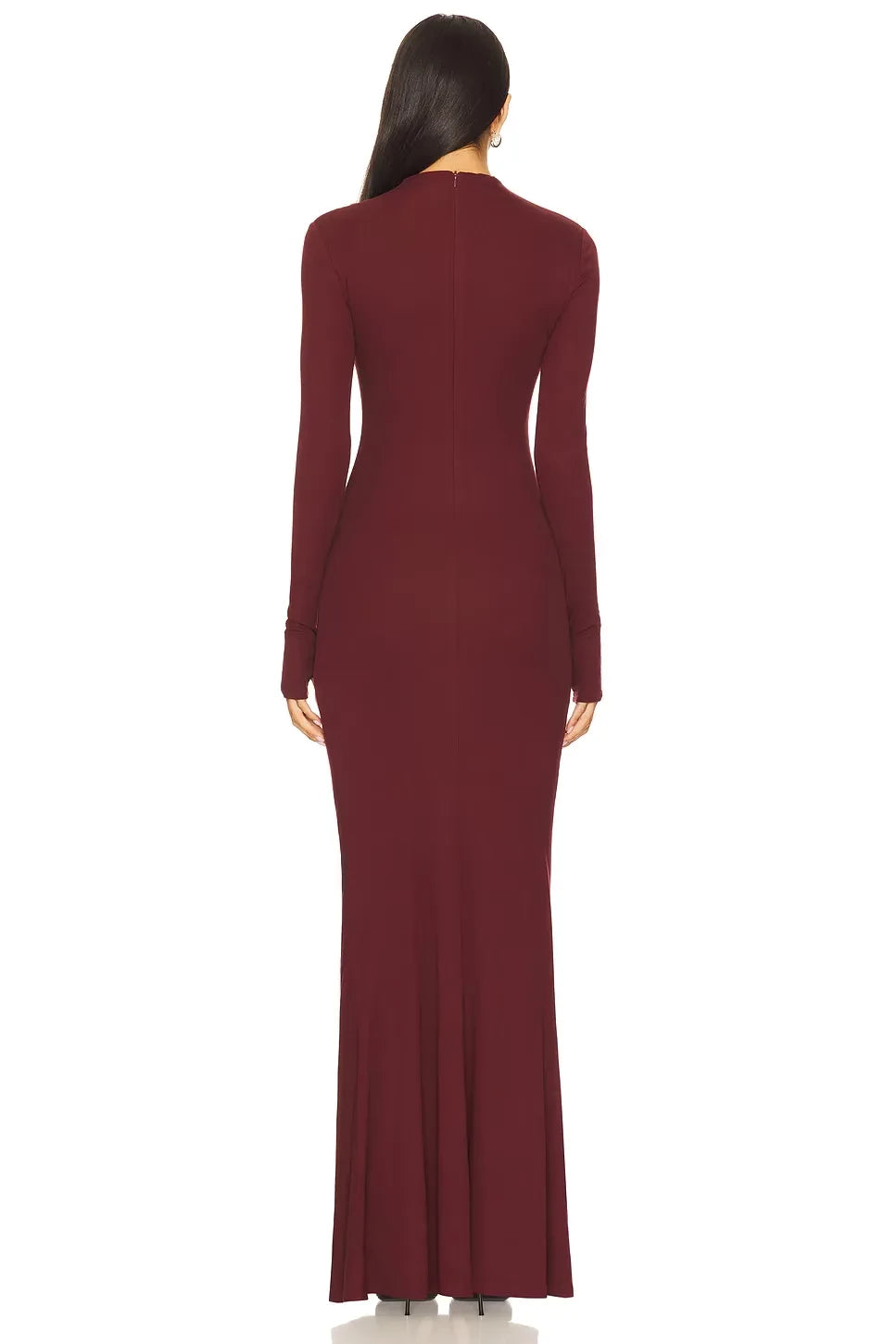Sophisticated Mermaid Mock Neck Long Sleeve Ruched Back Floor Length Evening Dress
