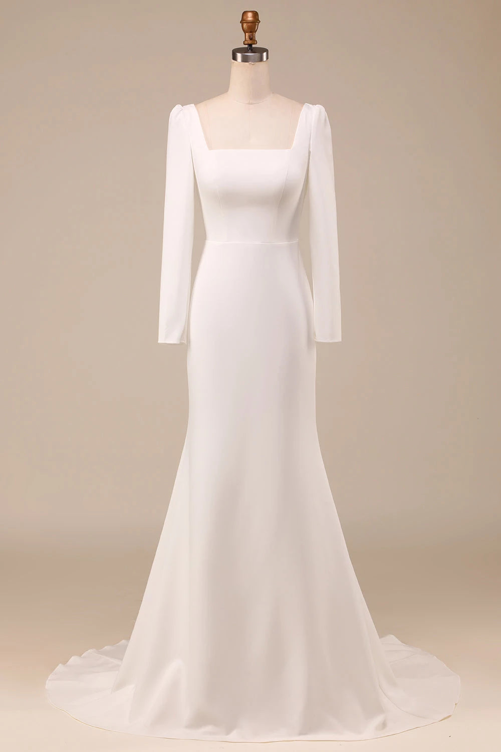 Sophisticated Mermaid Square Neck Long Sleeve Button Back Maxi Wedding Dress
