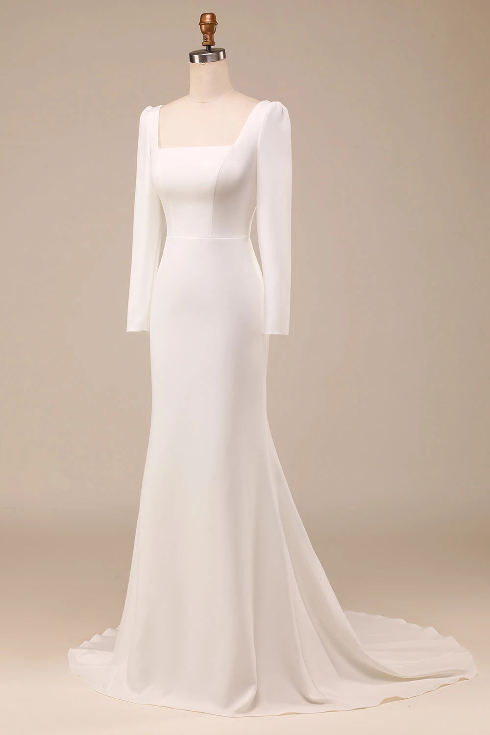 Sophisticated Mermaid Square Neck Long Sleeve Button Back Maxi Wedding Dress