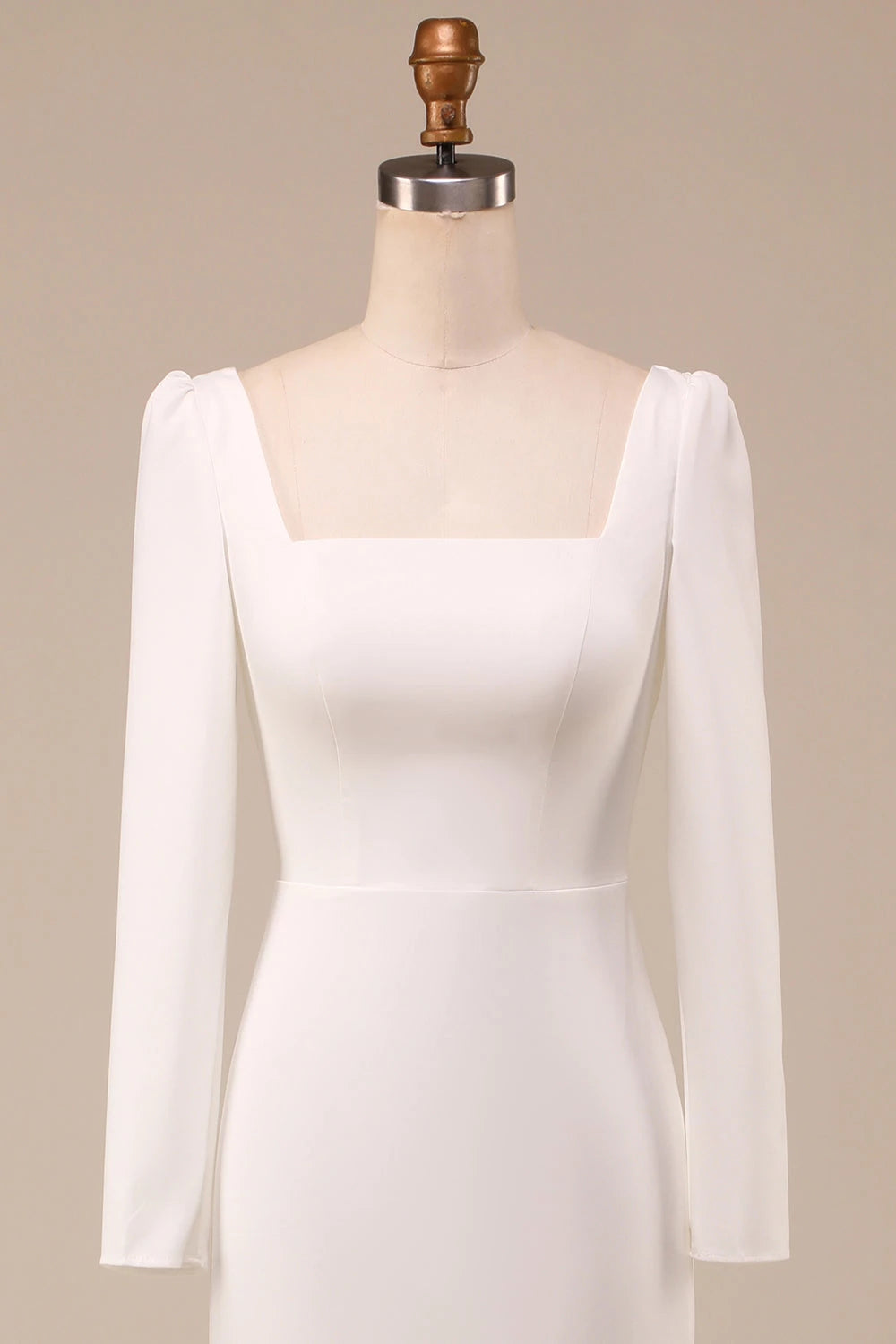 Sophisticated Mermaid Square Neck Long Sleeve Button Back Maxi Wedding Dress