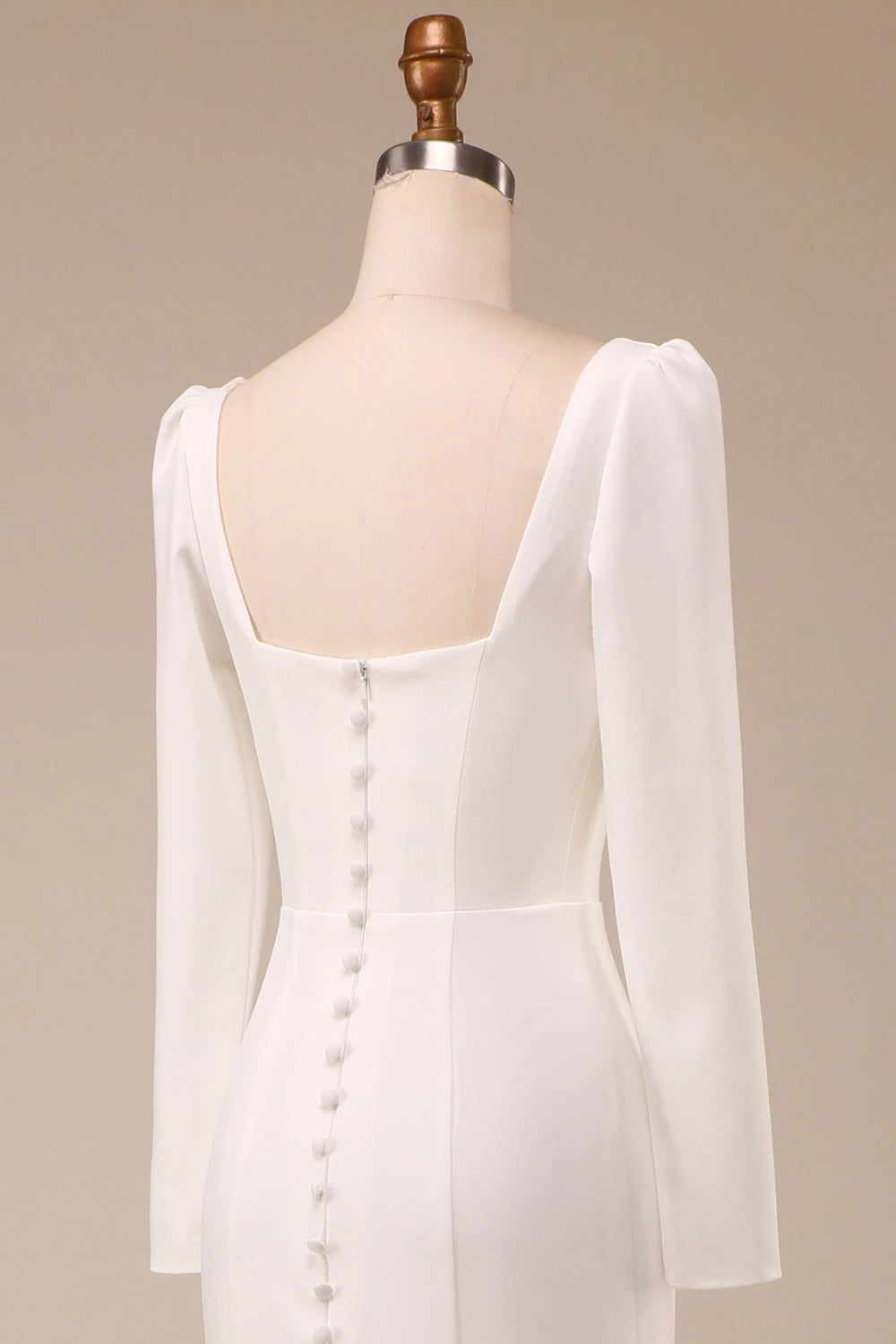 Sophisticated Mermaid Square Neck Long Sleeve Button Back Maxi Wedding Dress