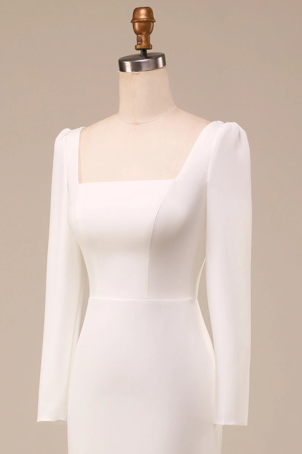 Sophisticated Mermaid Square Neck Long Sleeve Button Back Maxi Wedding Dress