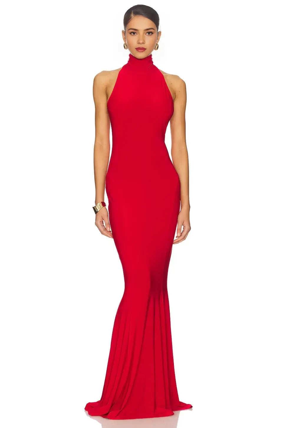 Sophisticated Mermaid Turtleneck Halter Sleeveless Open Back Floor Length Evening Dress