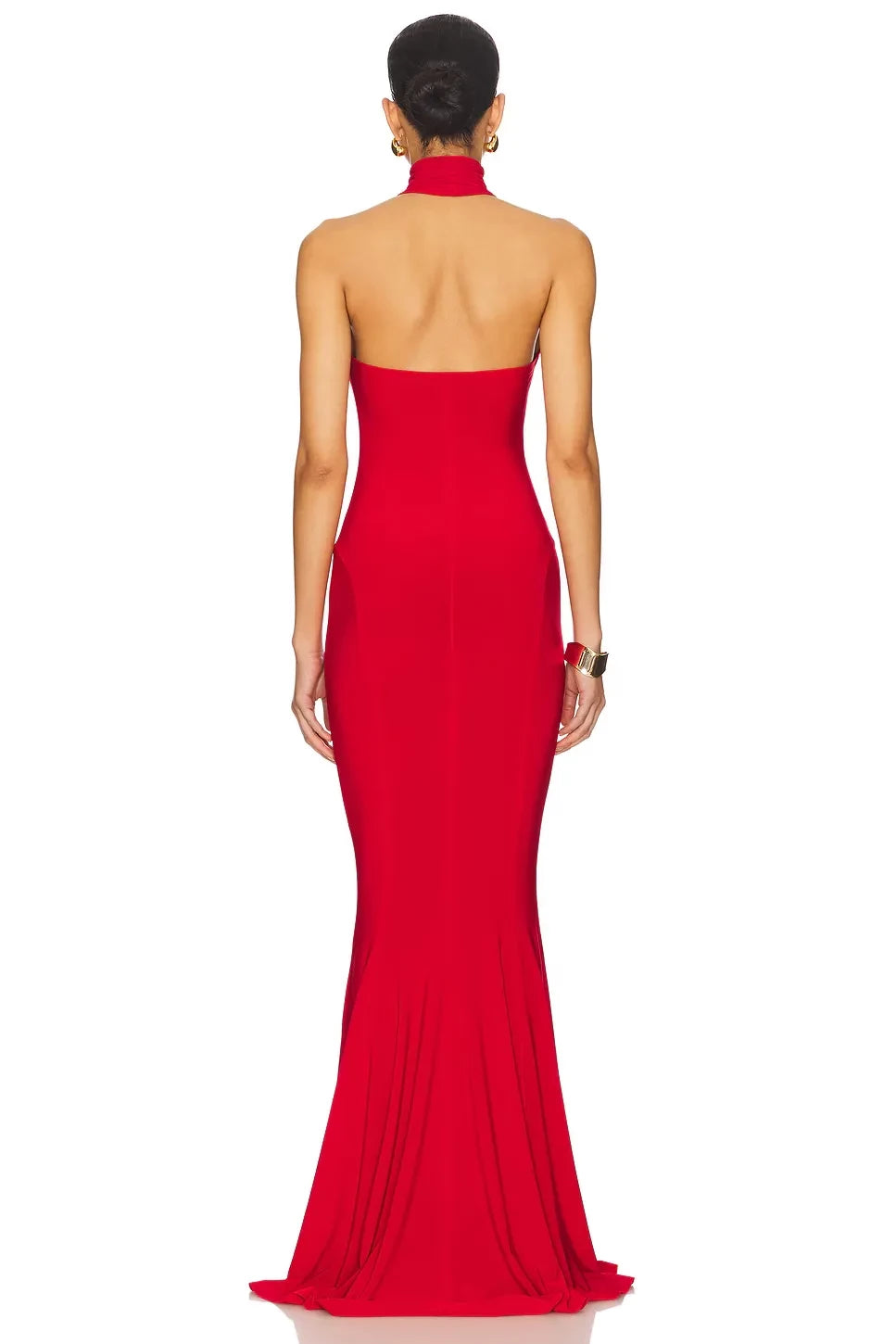 Sophisticated Mermaid Turtleneck Halter Sleeveless Open Back Floor Length Evening Dress