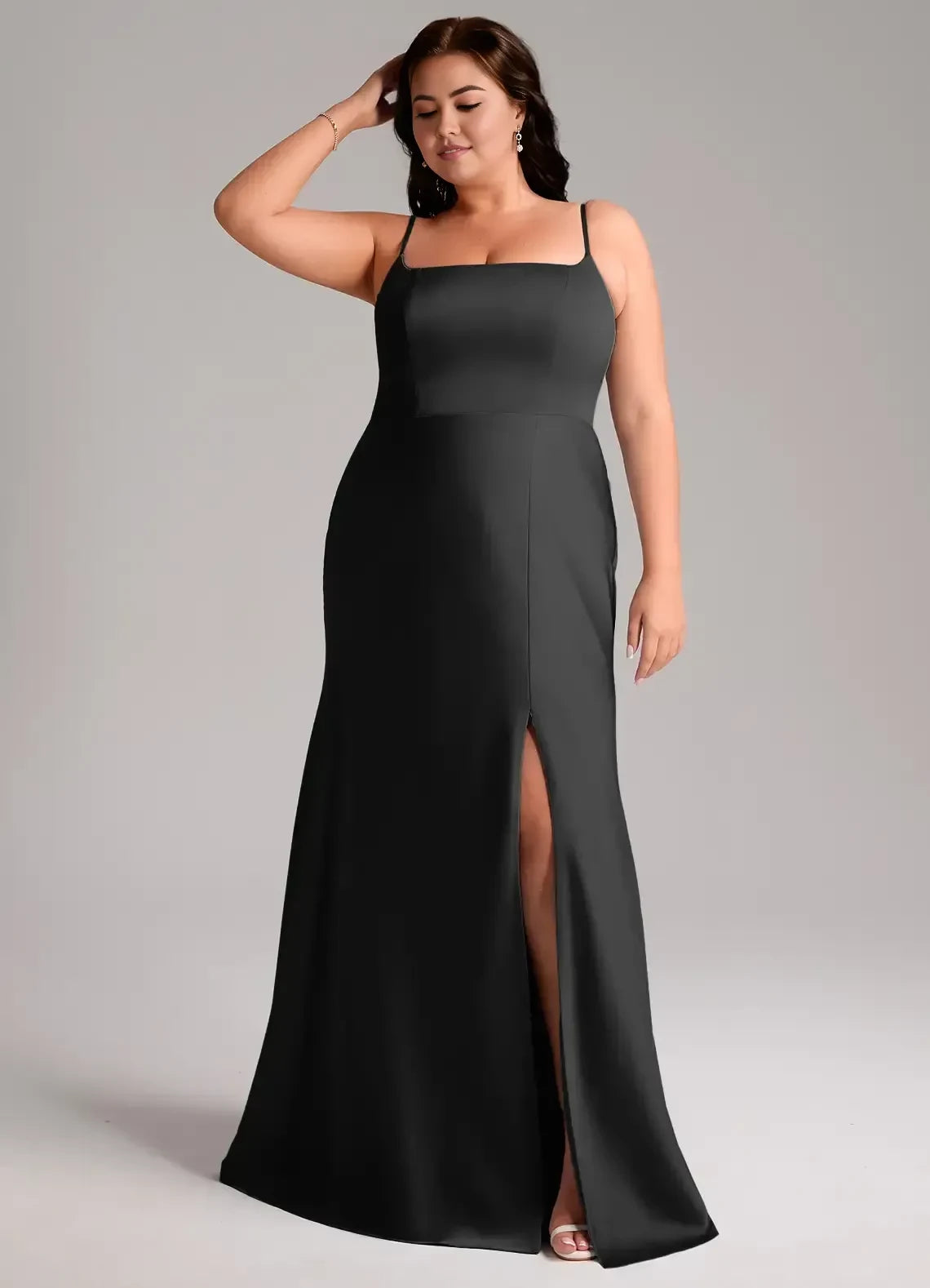 Sophisticated Plus Size Sheath Square Neck Sleeveless Open Back Floor Length Bridesmaid Dress