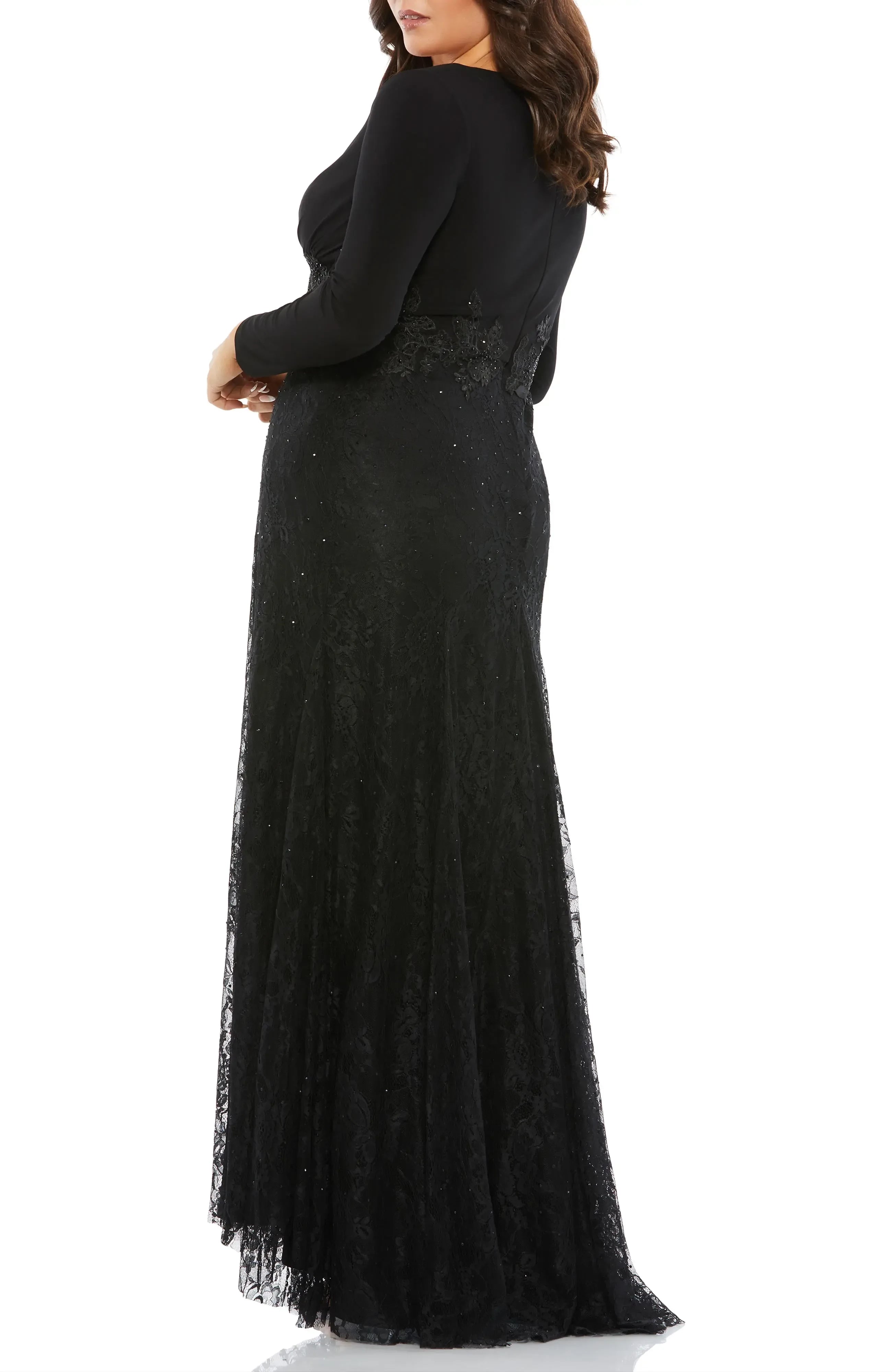Sophisticated Plus Size Sheath V Neck Long Sleeve Zipper Back Floor Length Evening Dress