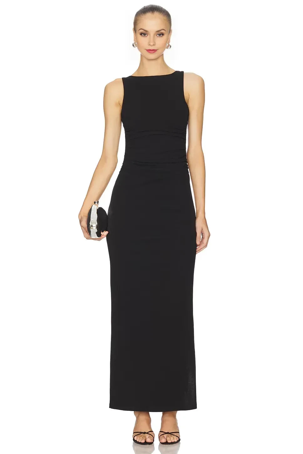 Sophisticated Sheath Boat Neck Sleeveless Open Back Floor Length Evening Dress