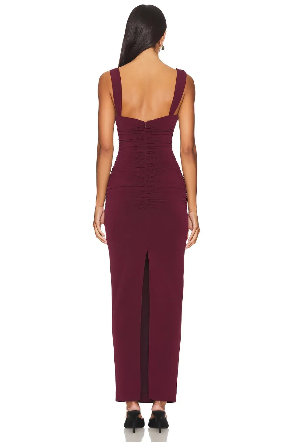 Sophisticated Sheath Cowl Neck Sleeveless Ruched Back Slit Front Floor Length Evening Dress