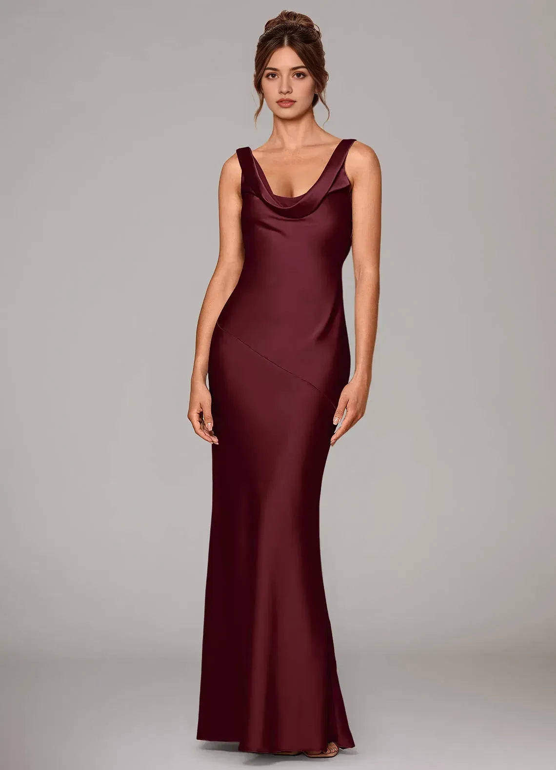 Sophisticated Sheath Cowl Neck Sleeveless Tie Back Floor Length Bridesmaid Dress