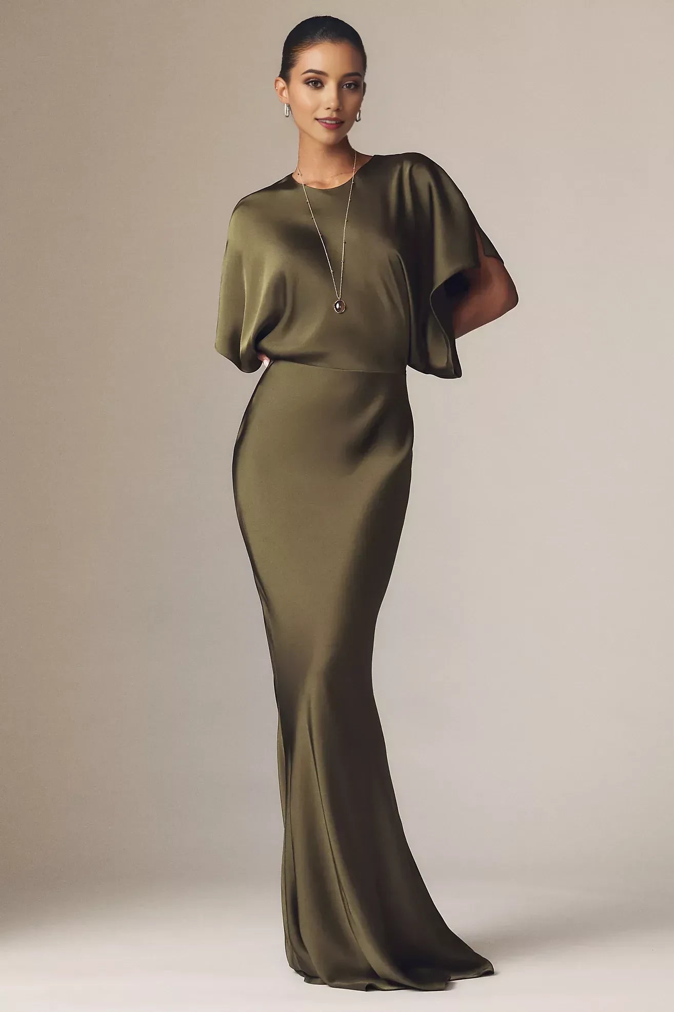 Sophisticated Sheath Crew Neck Dolman Sleeve Keyhole Back Floor Length Evening Dress