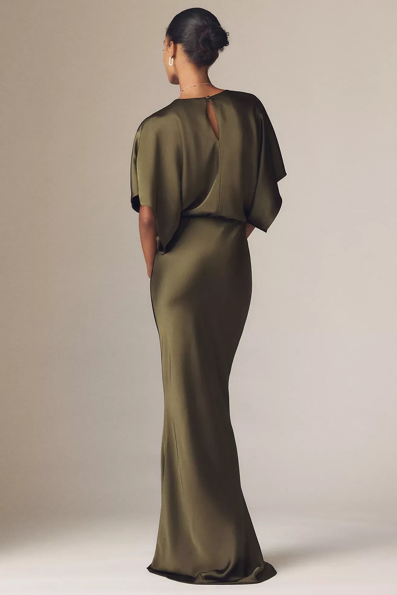 Sophisticated Sheath Crew Neck Dolman Sleeve Keyhole Back Floor Length Evening Dress