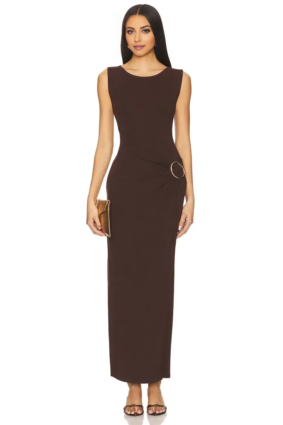 Sophisticated Sheath Crew Neck Sleeveless Solid Back Maxi Evening Dress