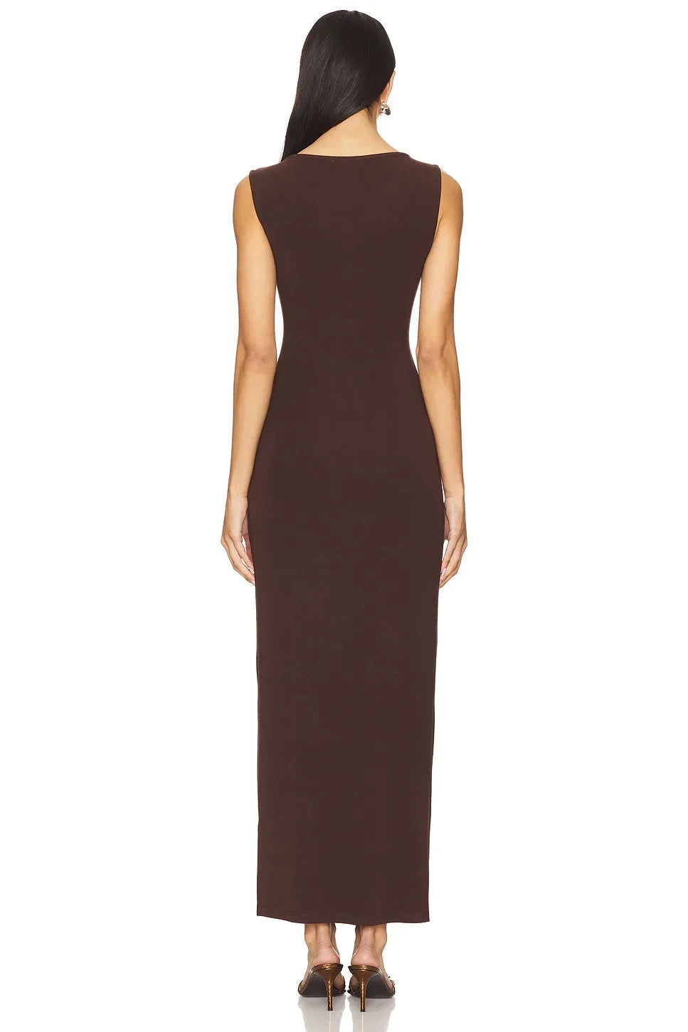 Sophisticated Sheath Crew Neck Sleeveless Solid Back Maxi Evening Dress