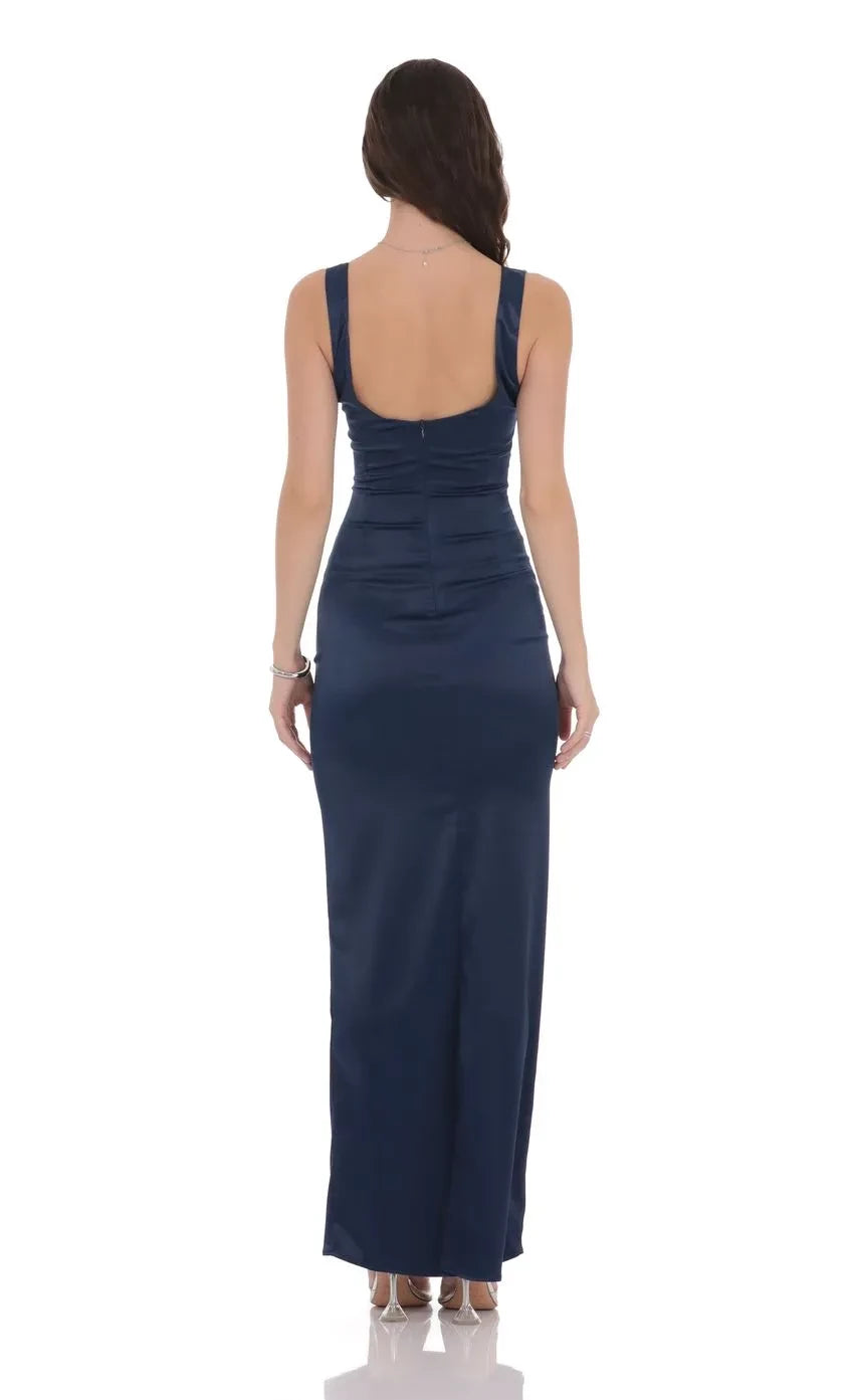 Sophisticated Sheath Square Neck Sleeveless Scoop Back Floor Length Evening Dress