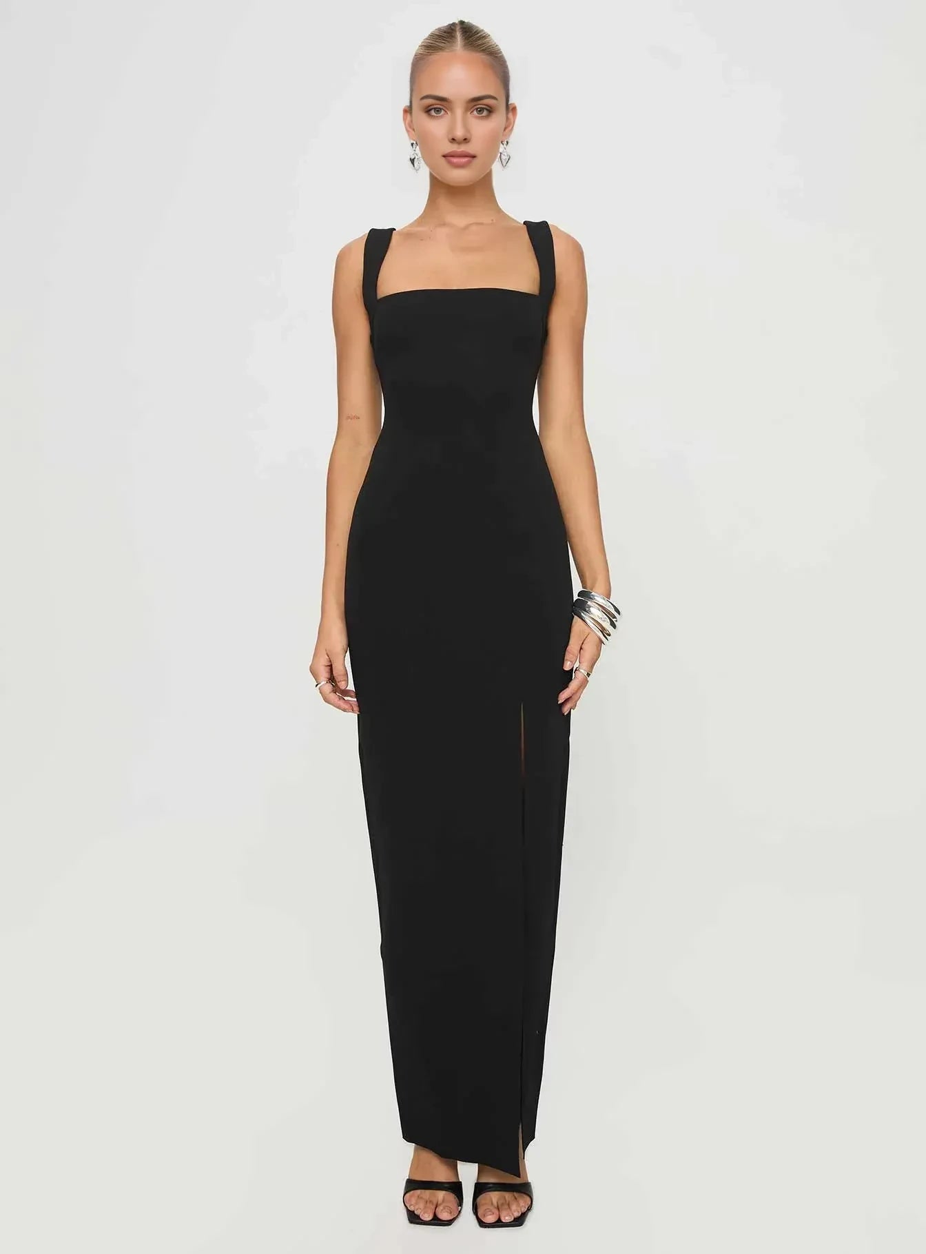 Sophisticated Sheath Square Neck Sleeveless Zipper Back Floor Length Evening Dress