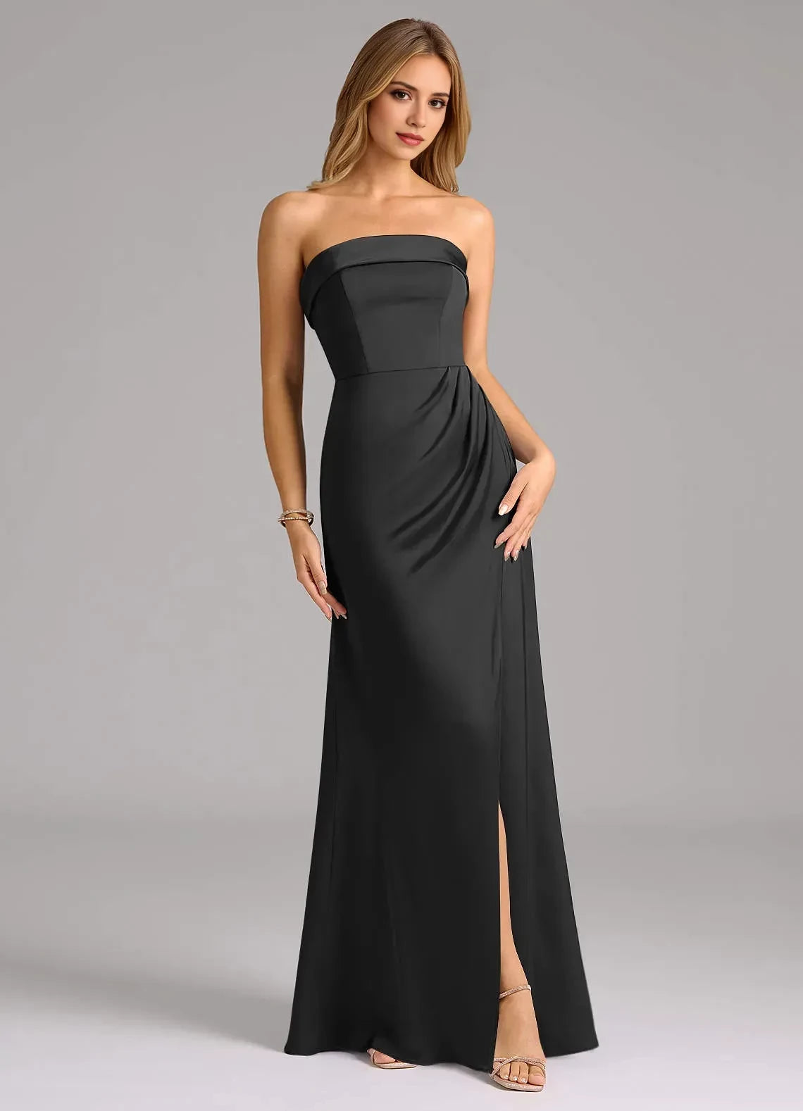 Sophisticated Sheath Strapless Sleeveless Zipper Back Floor Length Bridesmaid Dress