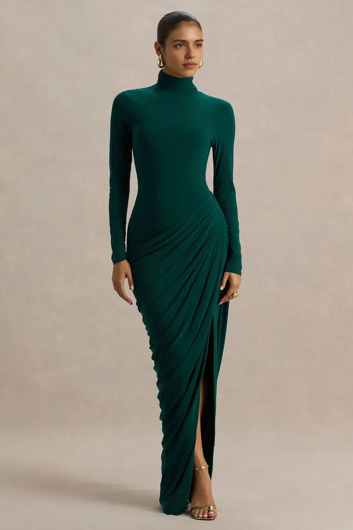 Sophisticated Sheath Turtleneck Long Sleeve Zipper Back Floor Length Evening Dress